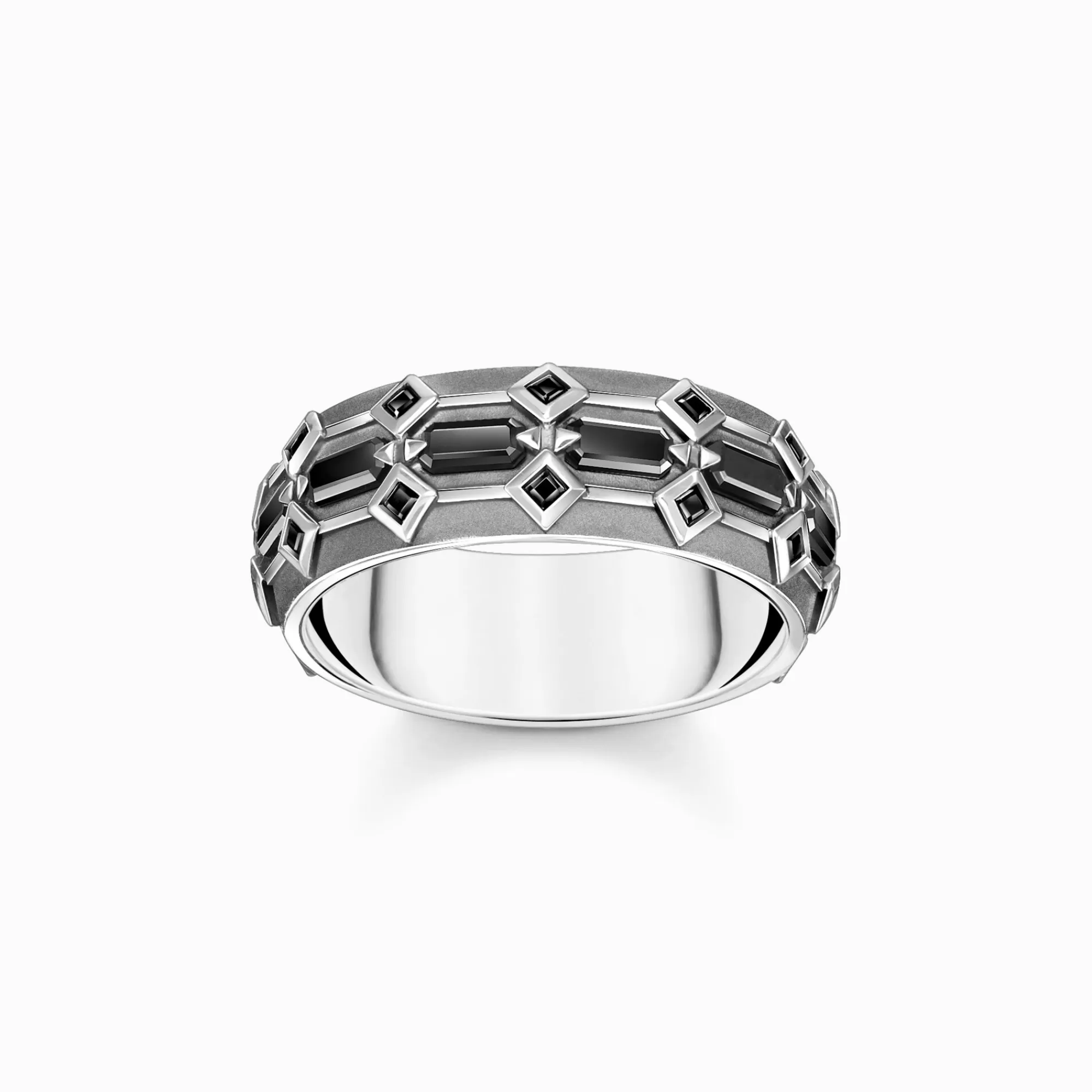 Discount Anillo ancho de playa de ley con diseño de escamas de cocodrilo y piedras negras Mujer Anillos | Anillos