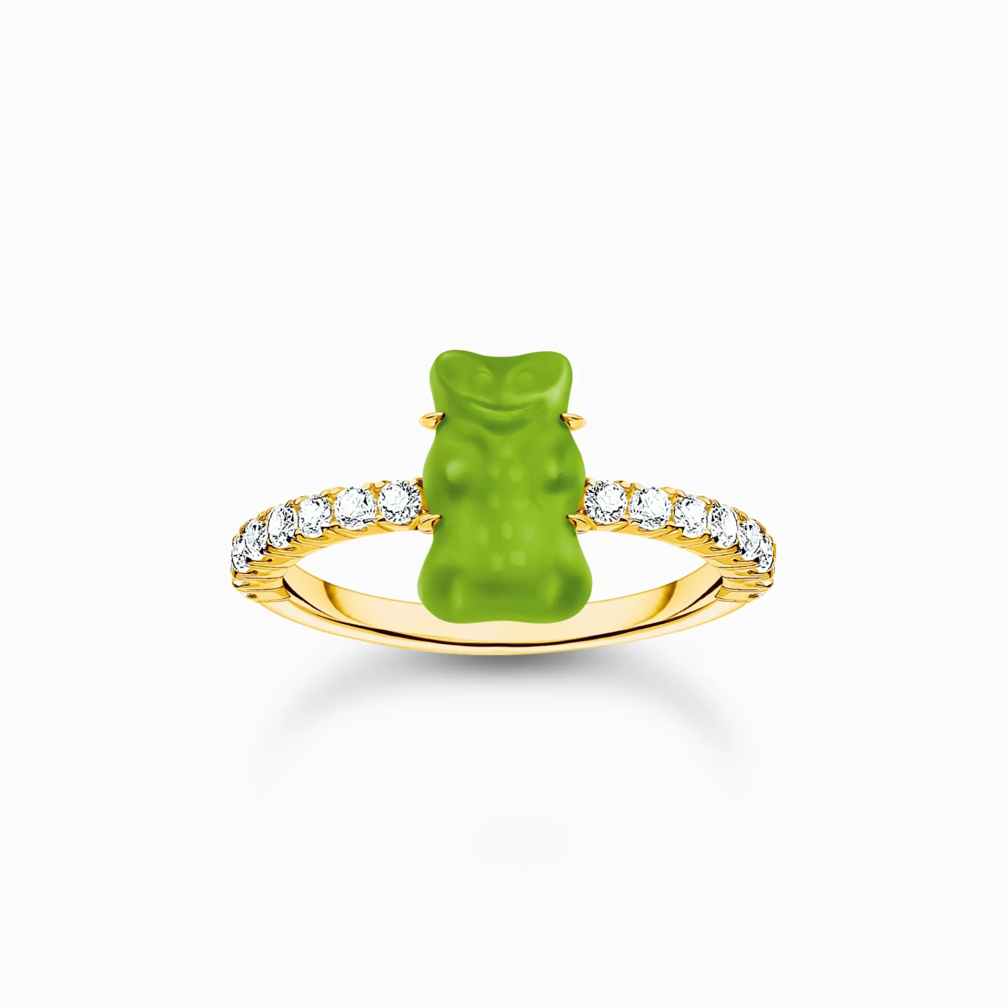 Hot Anillo con baño de oro, Osito de Oro verde mini y piedras de circonita Mujer Anillos | Baño De Oro De 18 Quilates - Plata 925