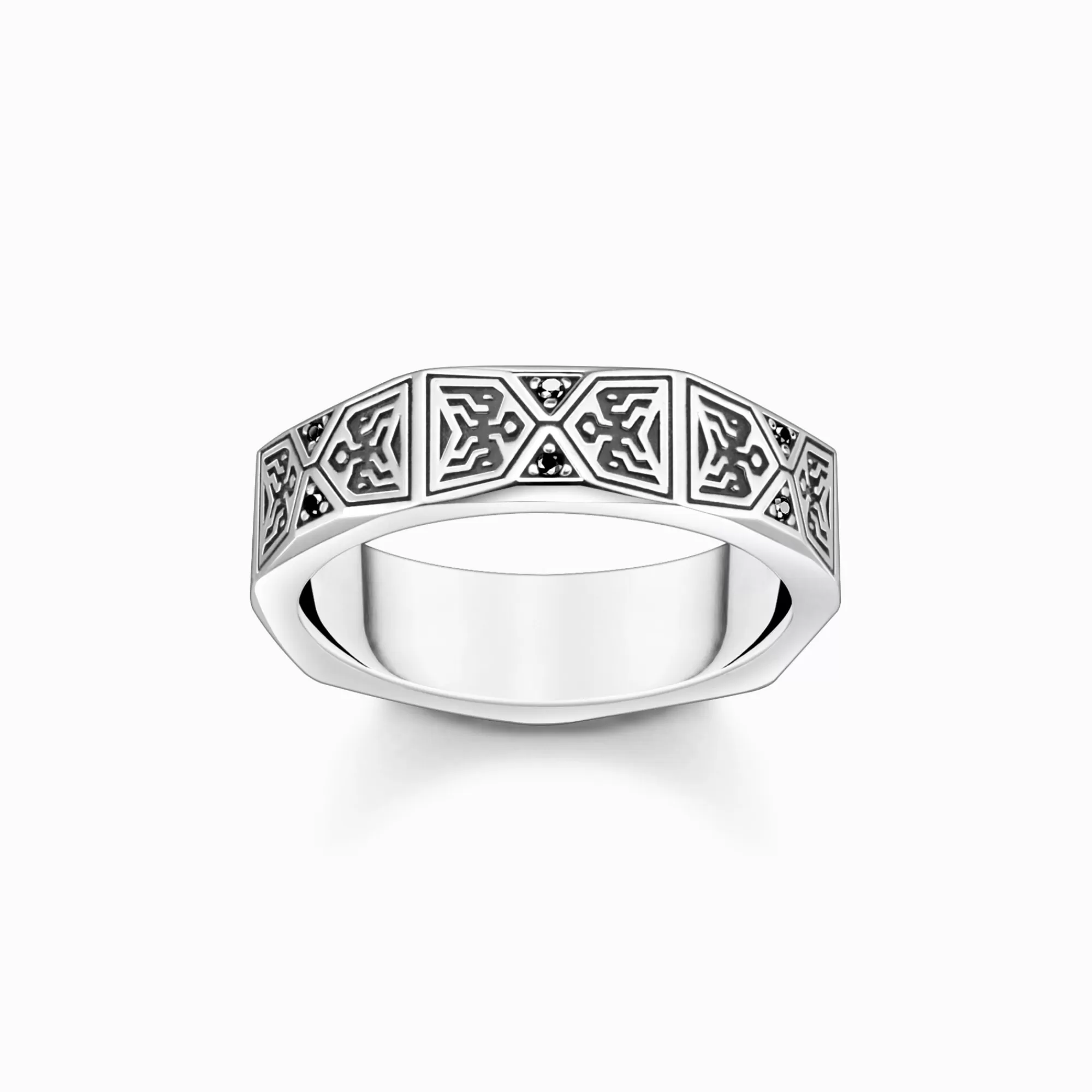 Clearance Anillo diseño facetado con piedras negrad plata Mujer Anillos | Anillos