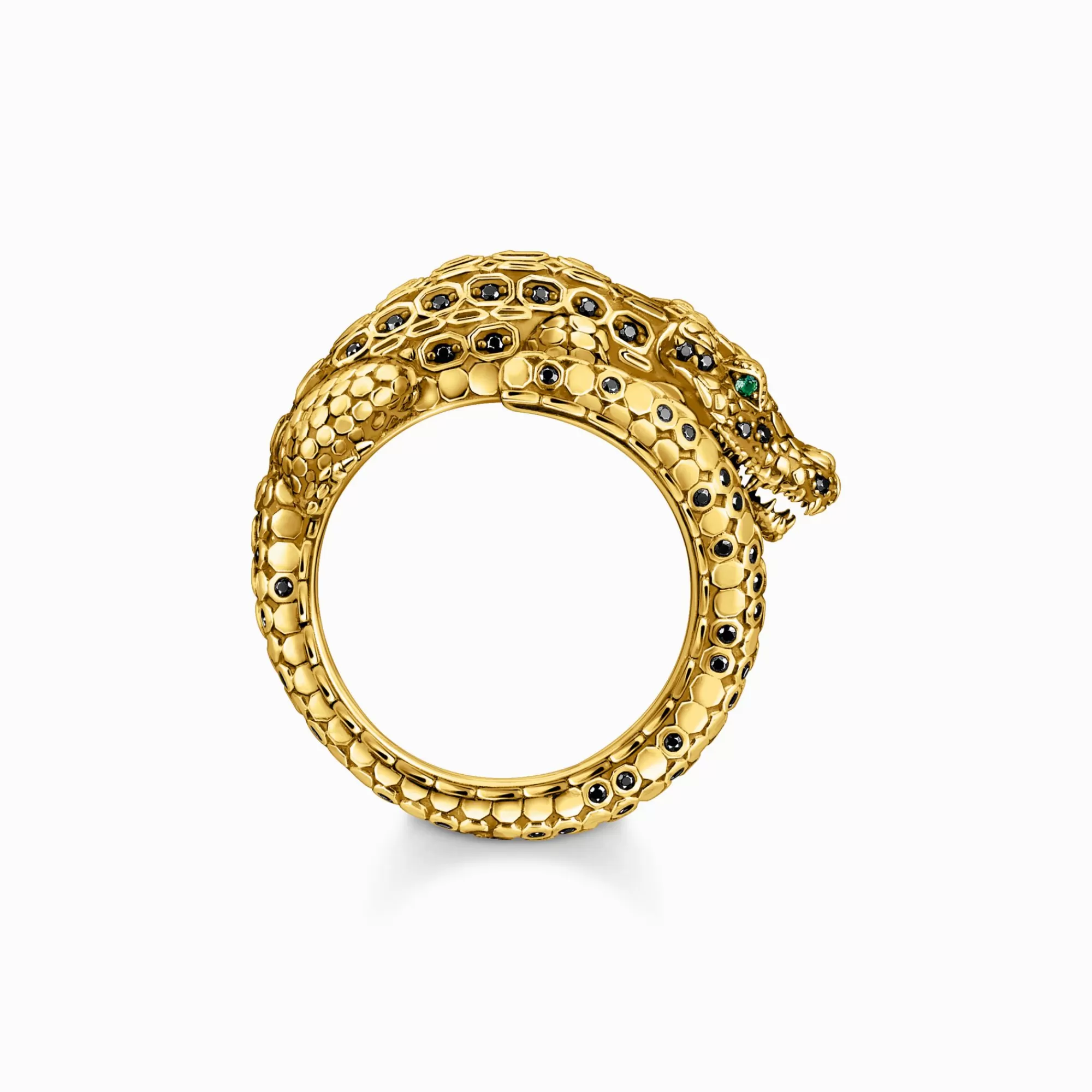 Flash Sale Anillo en forma de cocodrilo con piedras negras y verdes Mujer Anillos | Baño De Oro De 18 Quilates - Plata 925