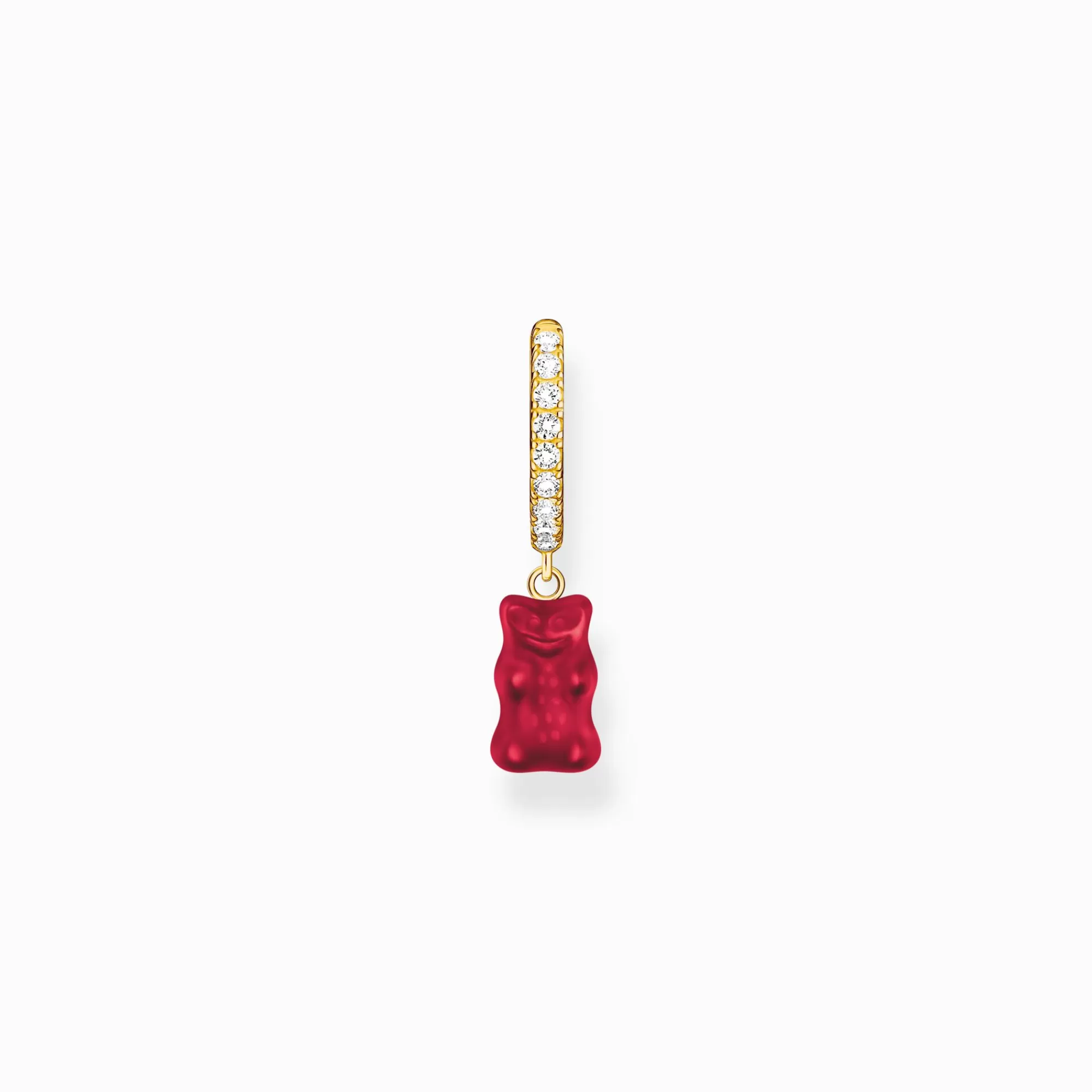 Cheap Aro individual con baño de oro, colgante de Osito de Oro rojo y piedras Mujer Aros | Baño De Oro De 18 Quilates - Plata 925