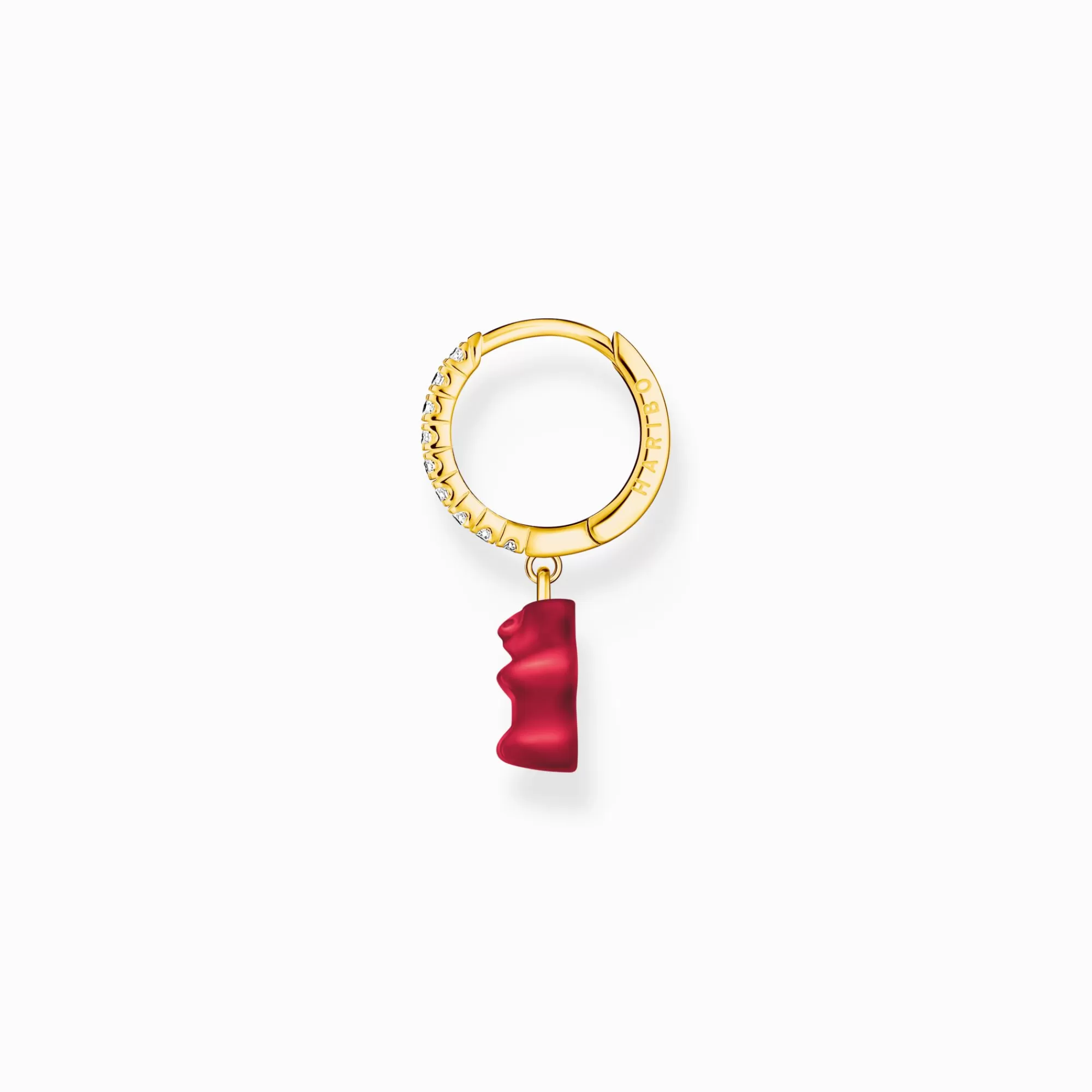 Cheap Aro individual con baño de oro, colgante de Osito de Oro rojo y piedras Mujer Aros | Baño De Oro De 18 Quilates - Plata 925