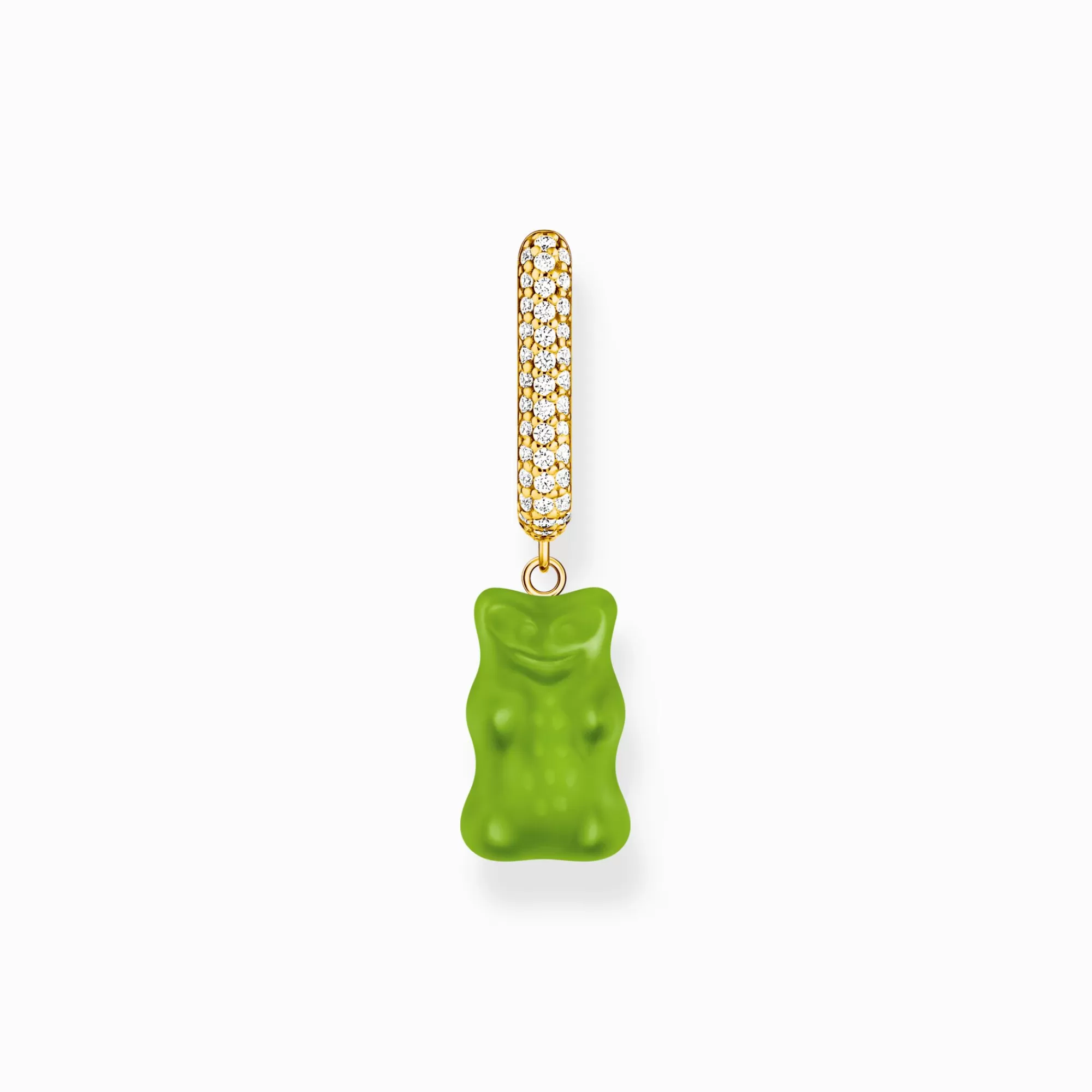 Hot Aro individual con baño de oro, colgante midi de Osito de Oro verde y piedras de circonita Mujer Aros | Baño De Oro De 18 Quilates - Plata 925
