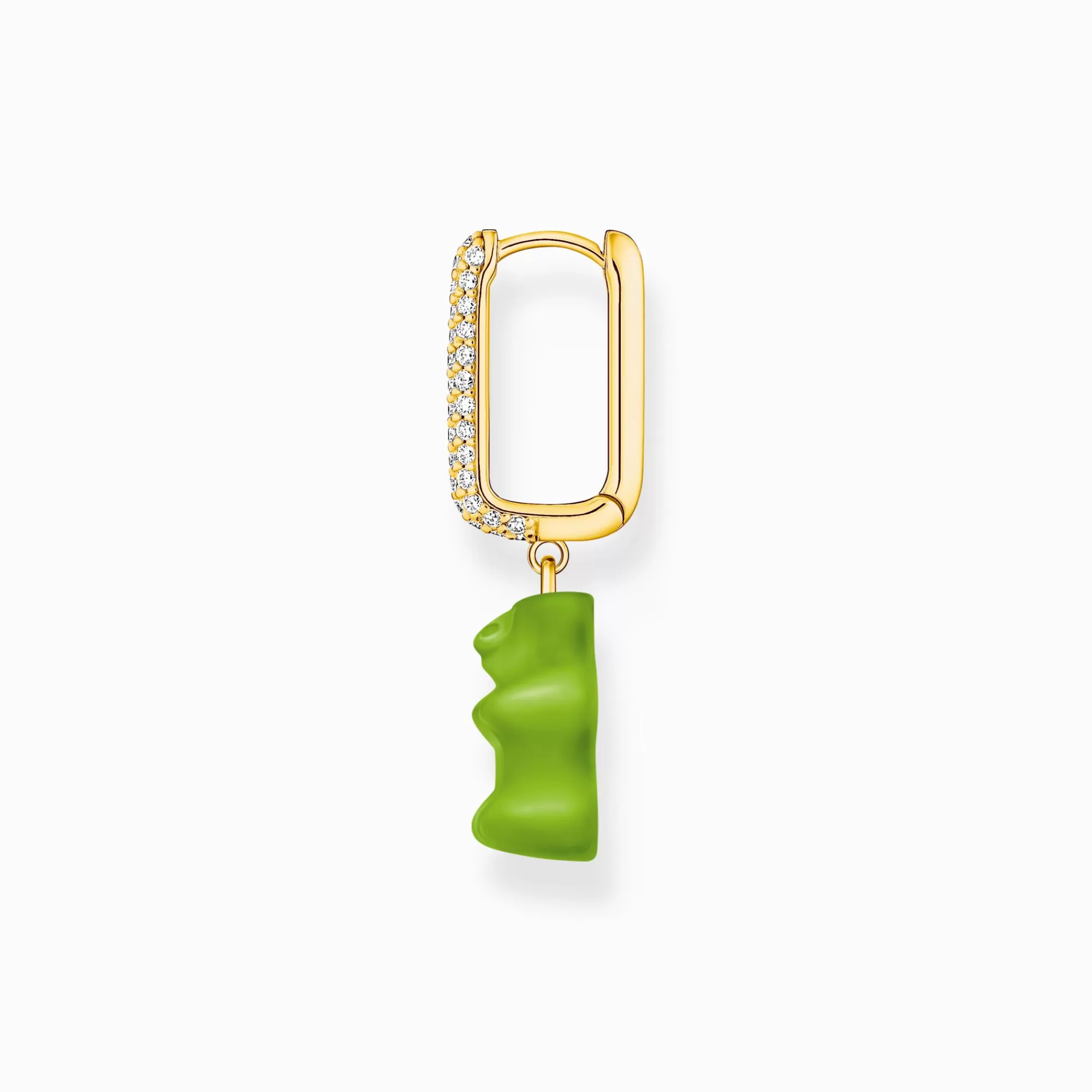 Hot Aro individual con baño de oro, colgante midi de Osito de Oro verde y piedras de circonita Mujer Aros | Baño De Oro De 18 Quilates - Plata 925