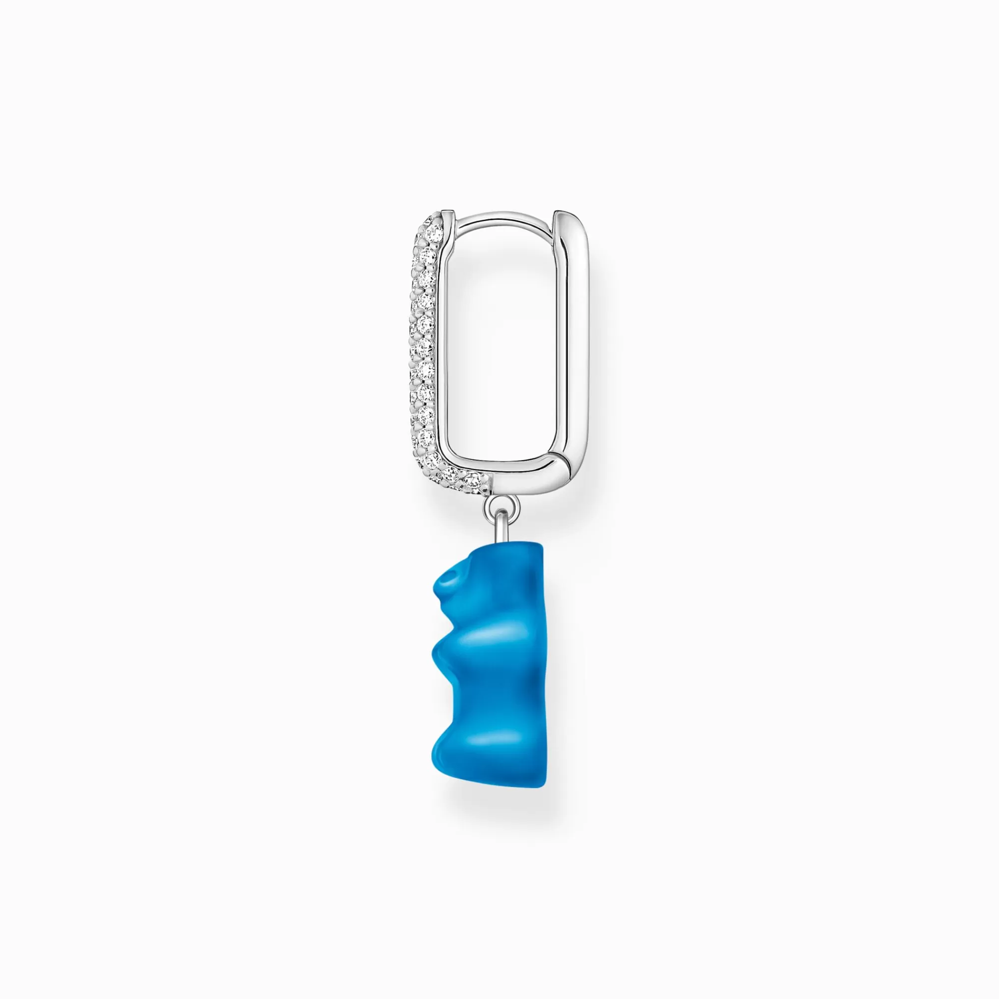 Clearance Aro individual de plata con colgante midi de Osito de Oro azul y piedras de circonita Mujer Aros | Plata 925