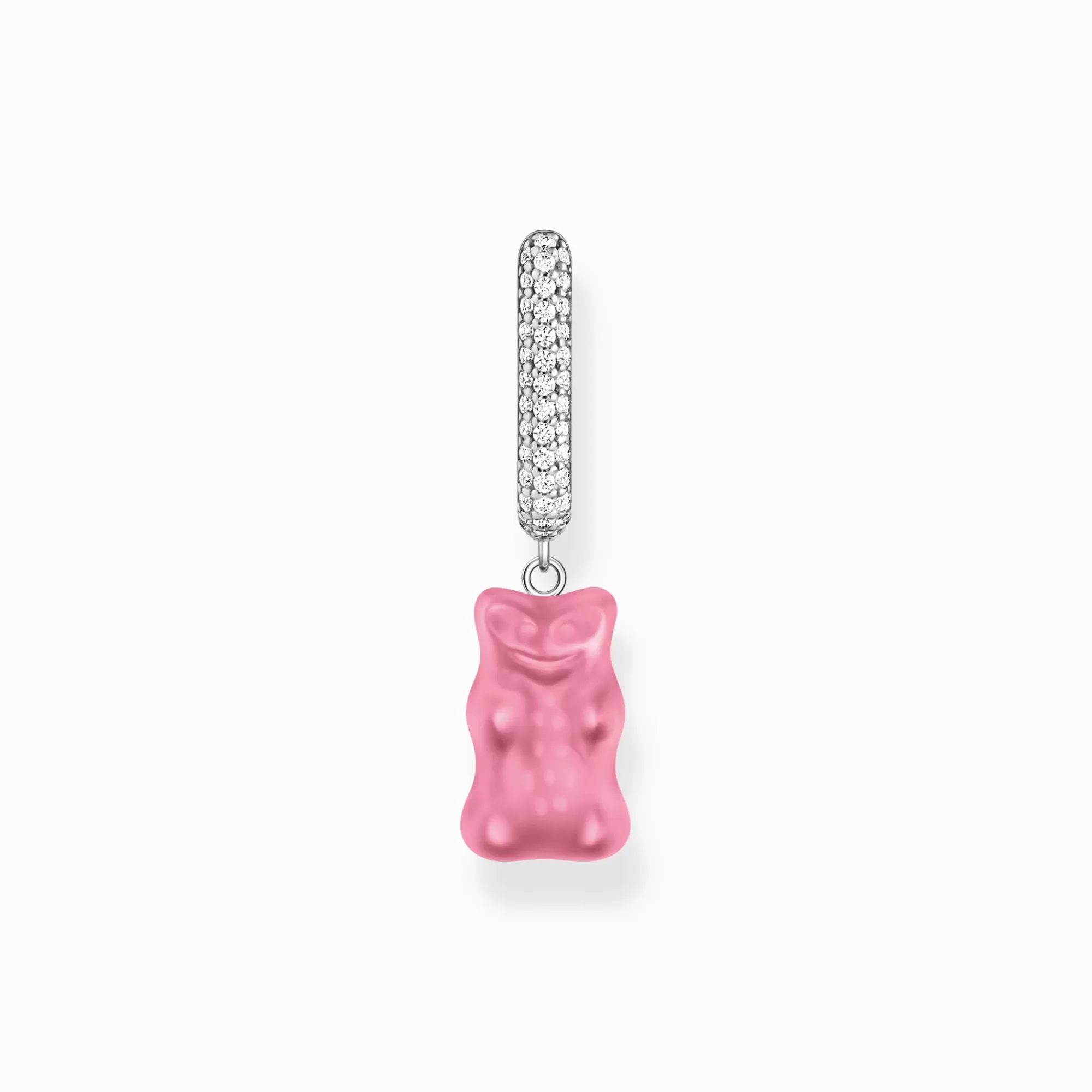 Hot Aro individual de plata con colgante midi de Osito de Oro HARIBO rosa y piedras de circonita Mujer Aros | Aros