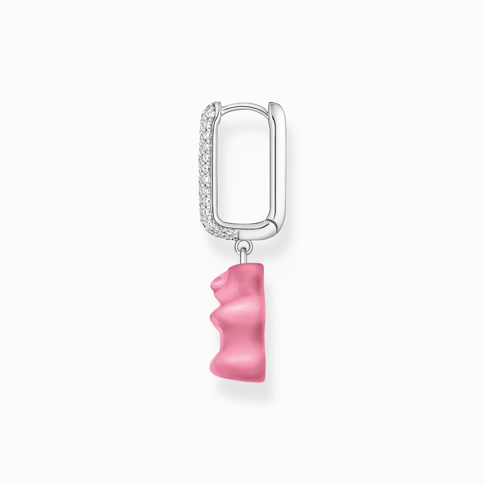 Hot Aro individual de plata con colgante midi de Osito de Oro HARIBO rosa y piedras de circonita Mujer Aros | Aros
