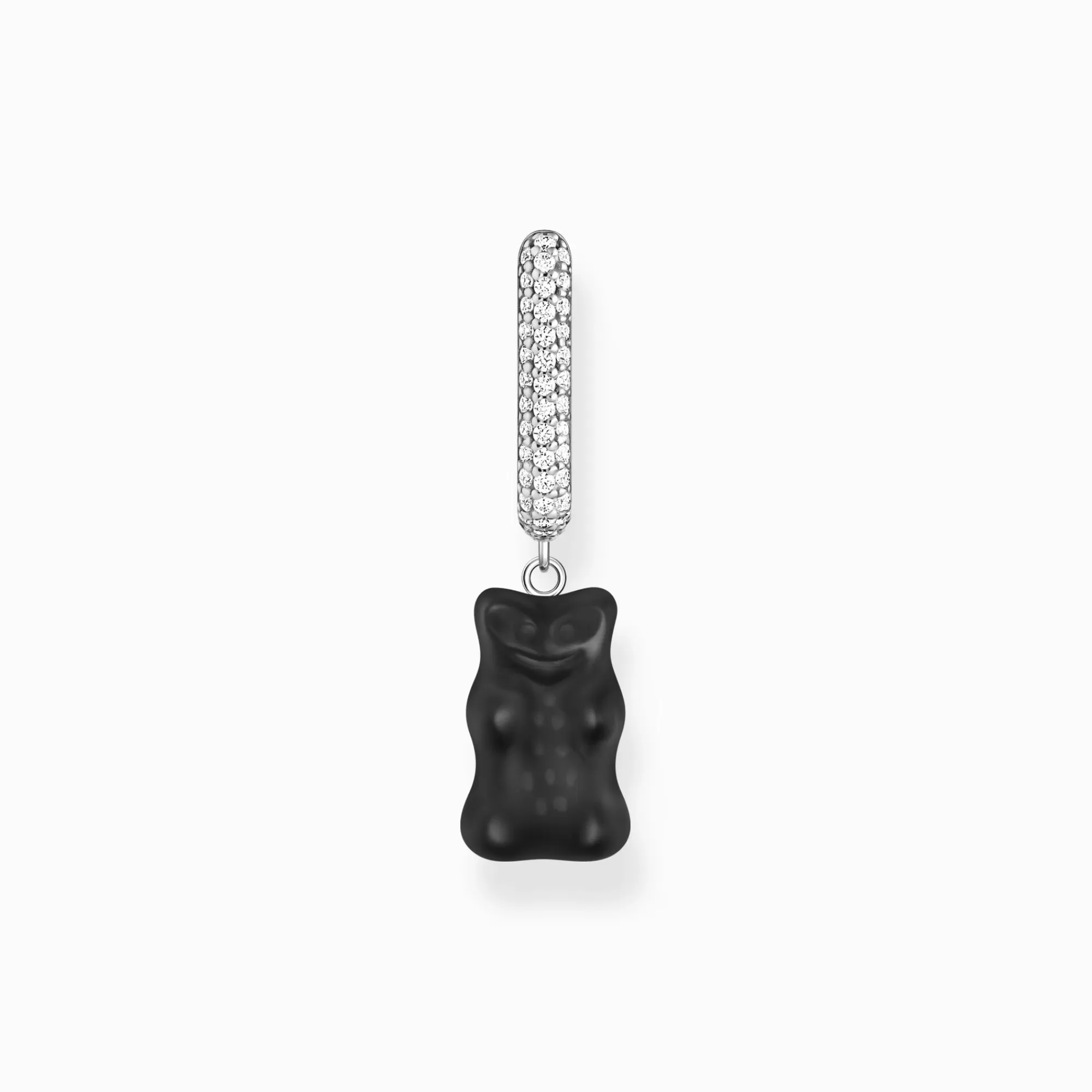 Hot Aro individual de plata con colgante midi de Osito de Oro negro y piedras de circonita Mujer Aros | Aros