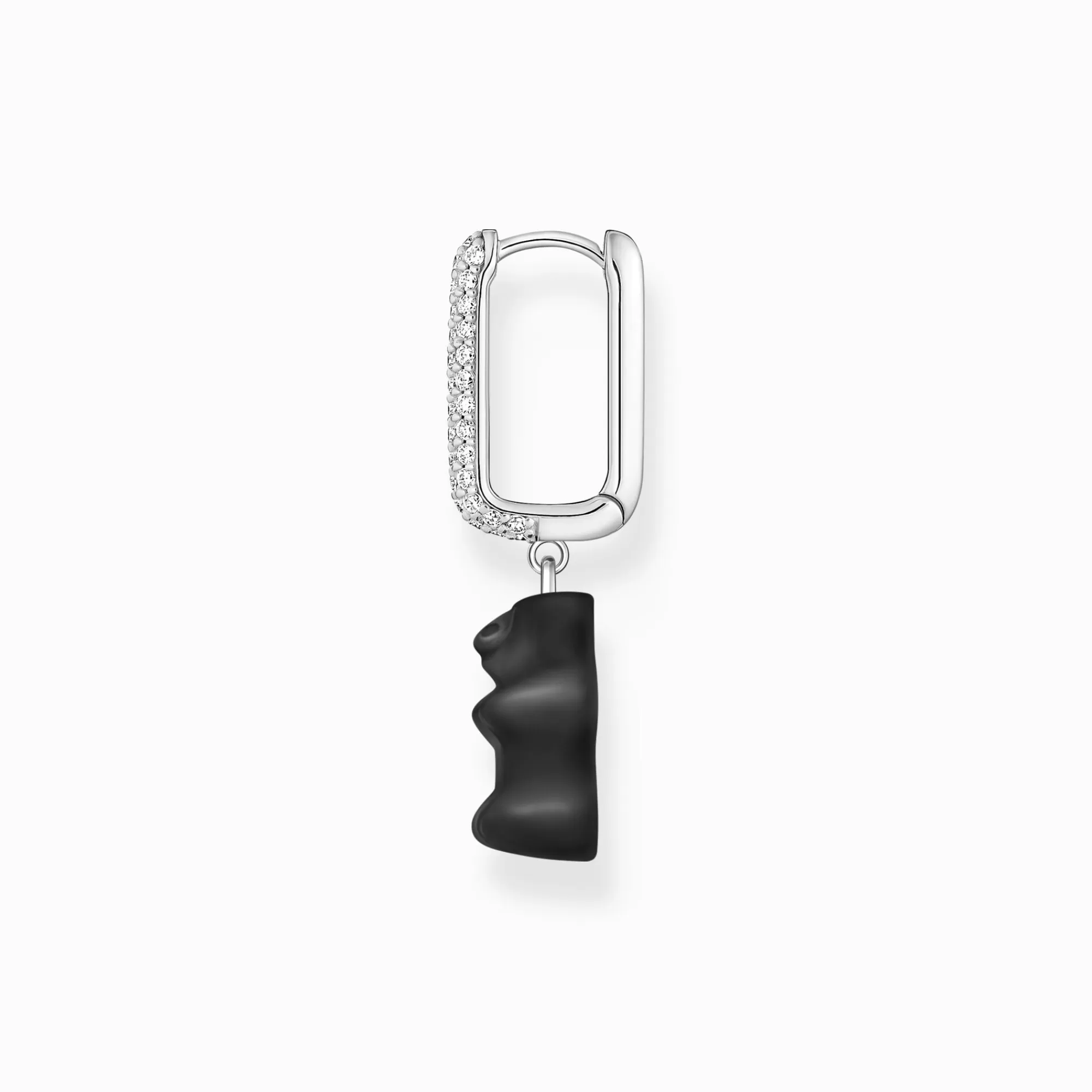 Hot Aro individual de plata con colgante midi de Osito de Oro negro y piedras de circonita Mujer Aros | Aros