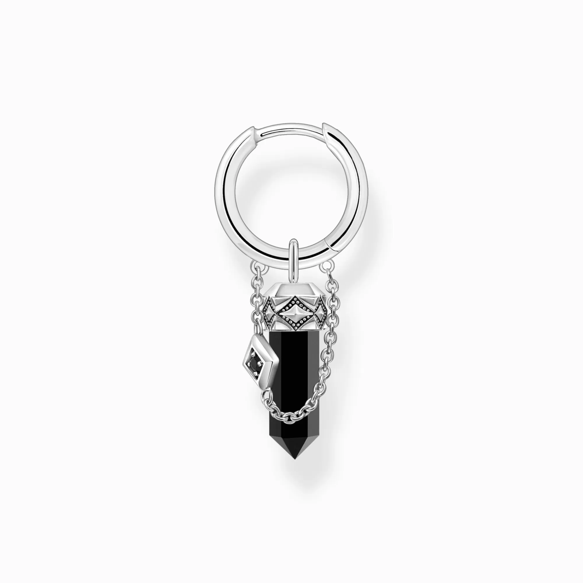 Hot Aro individual de plata ennegrecida con colgante de ónix y cadena Mujer Aros | Pendientes De Botón & Aros