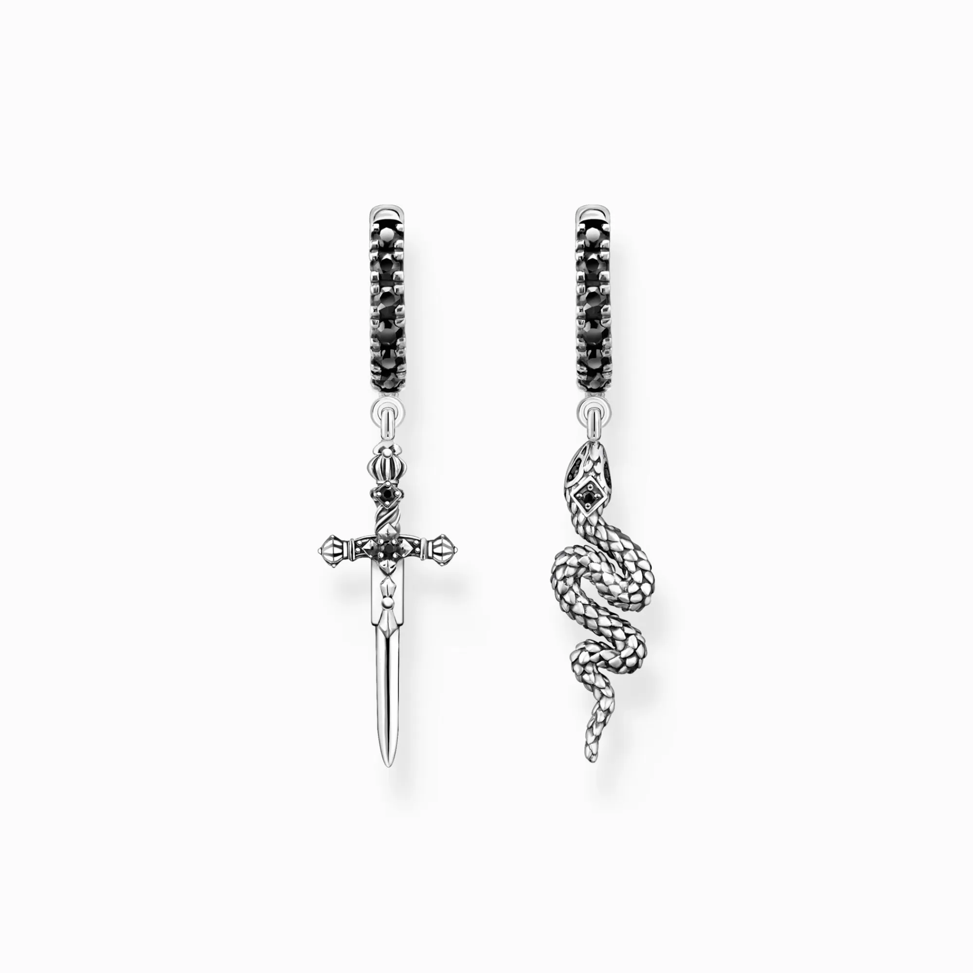 Fashion Aros ennegrecida serpiente y espada Hombre Pendientes De Botón & Aros | Plata 925