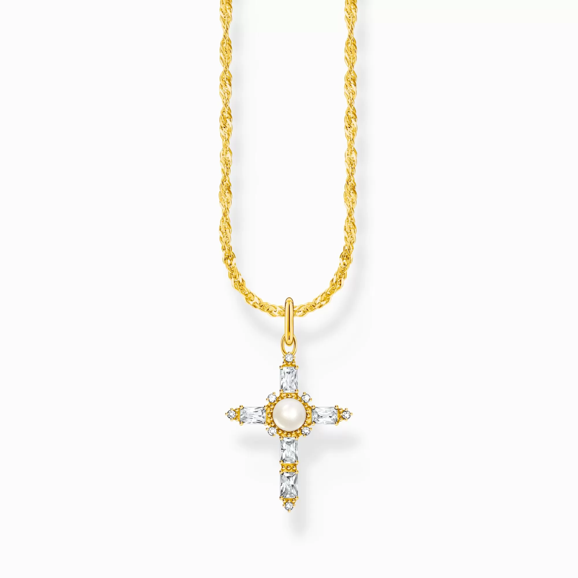 Online Cadena chapada en oro con colgante en forma de cruz blanca Cross Romance Mujer Cadenas