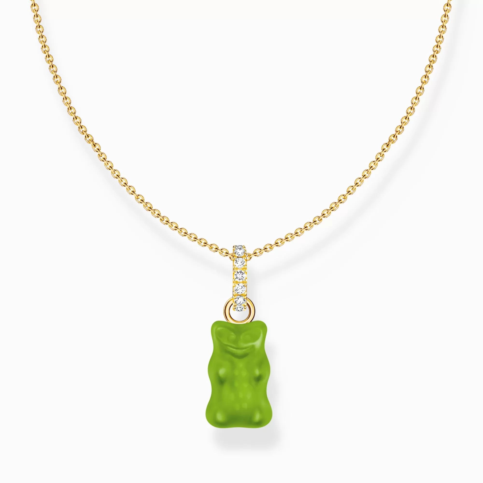 Online Cadena con baño de oro, colgante de Osito de Oro verde y piedras Mujer Cadenas | Baño De Oro De 18 Quilates - Plata 925