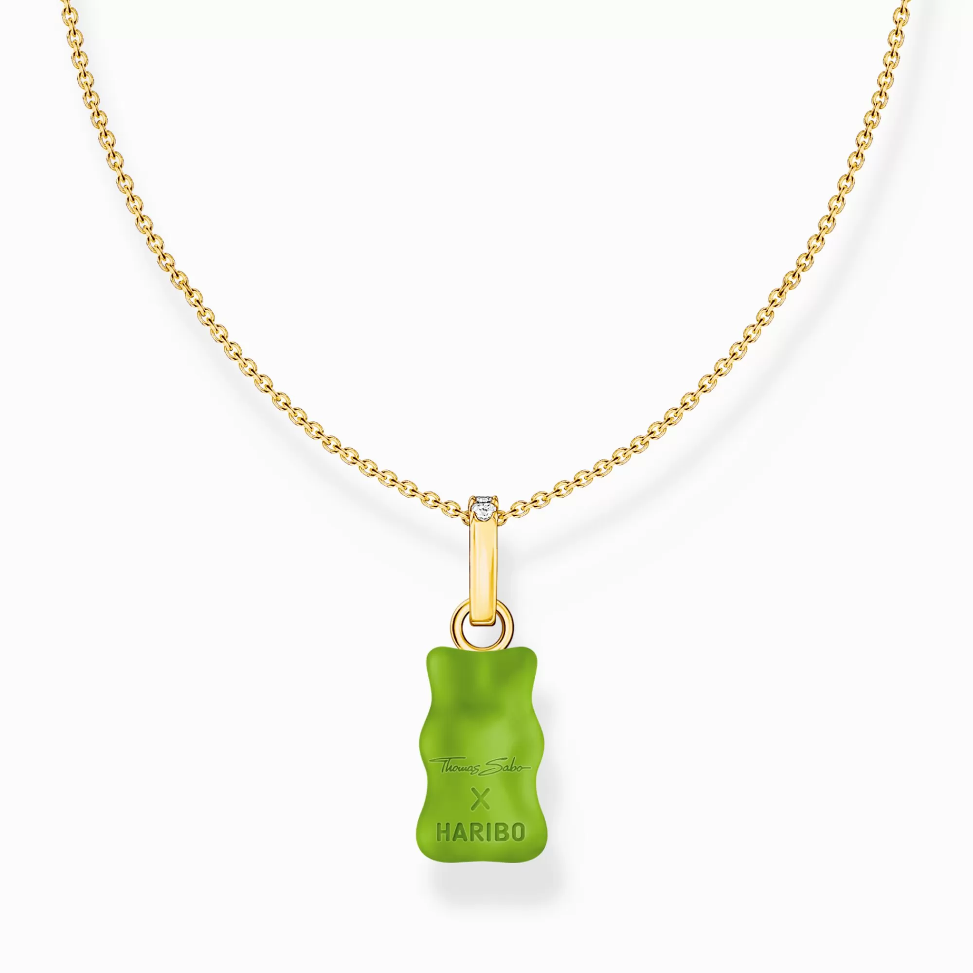 Online Cadena con baño de oro, colgante de Osito de Oro verde y piedras Mujer Cadenas | Baño De Oro De 18 Quilates - Plata 925
