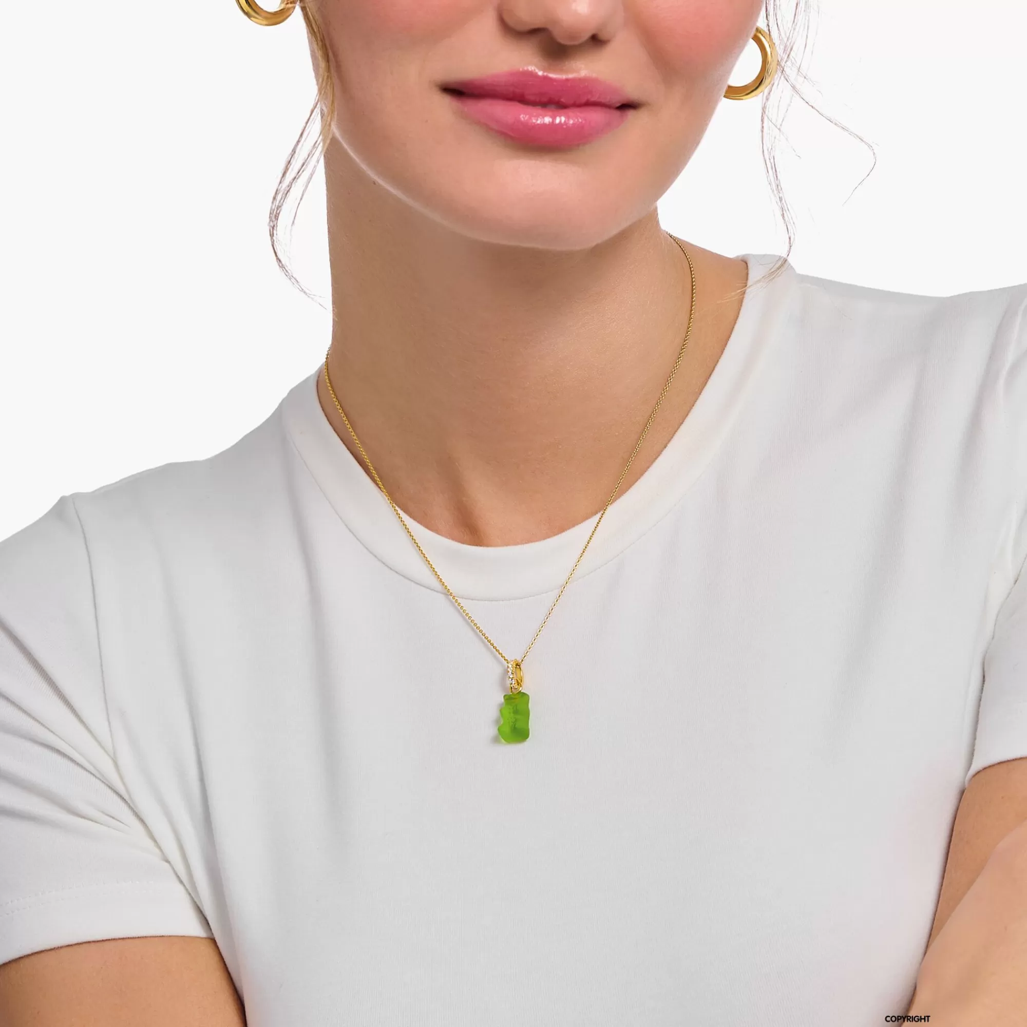 Online Cadena con baño de oro, colgante de Osito de Oro verde y piedras Mujer Cadenas | Baño De Oro De 18 Quilates - Plata 925