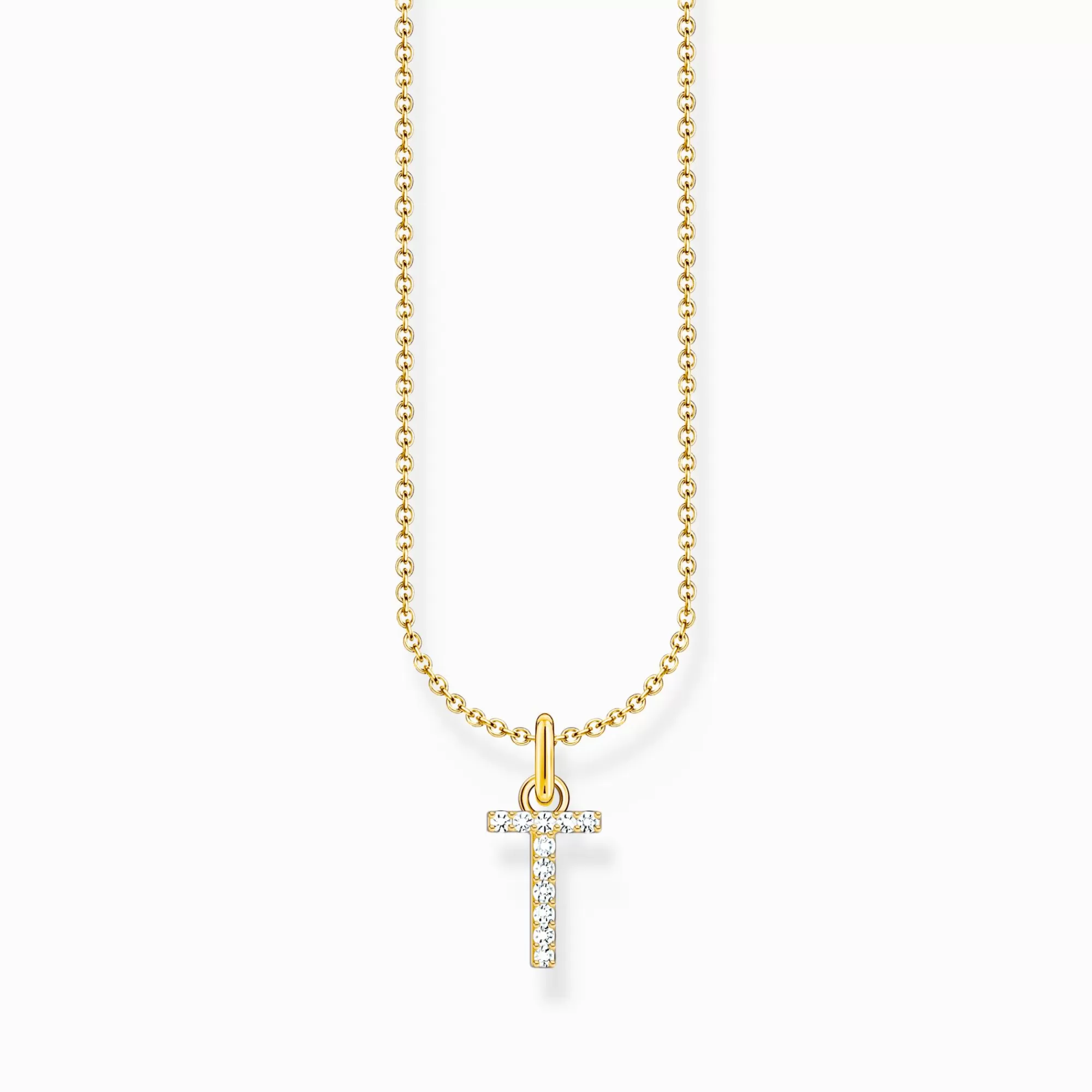 Online Cadena con baño de oro y colgante de letra T Mujer Cadenas | Baño De Oro De 18 Quilates - Plata 925