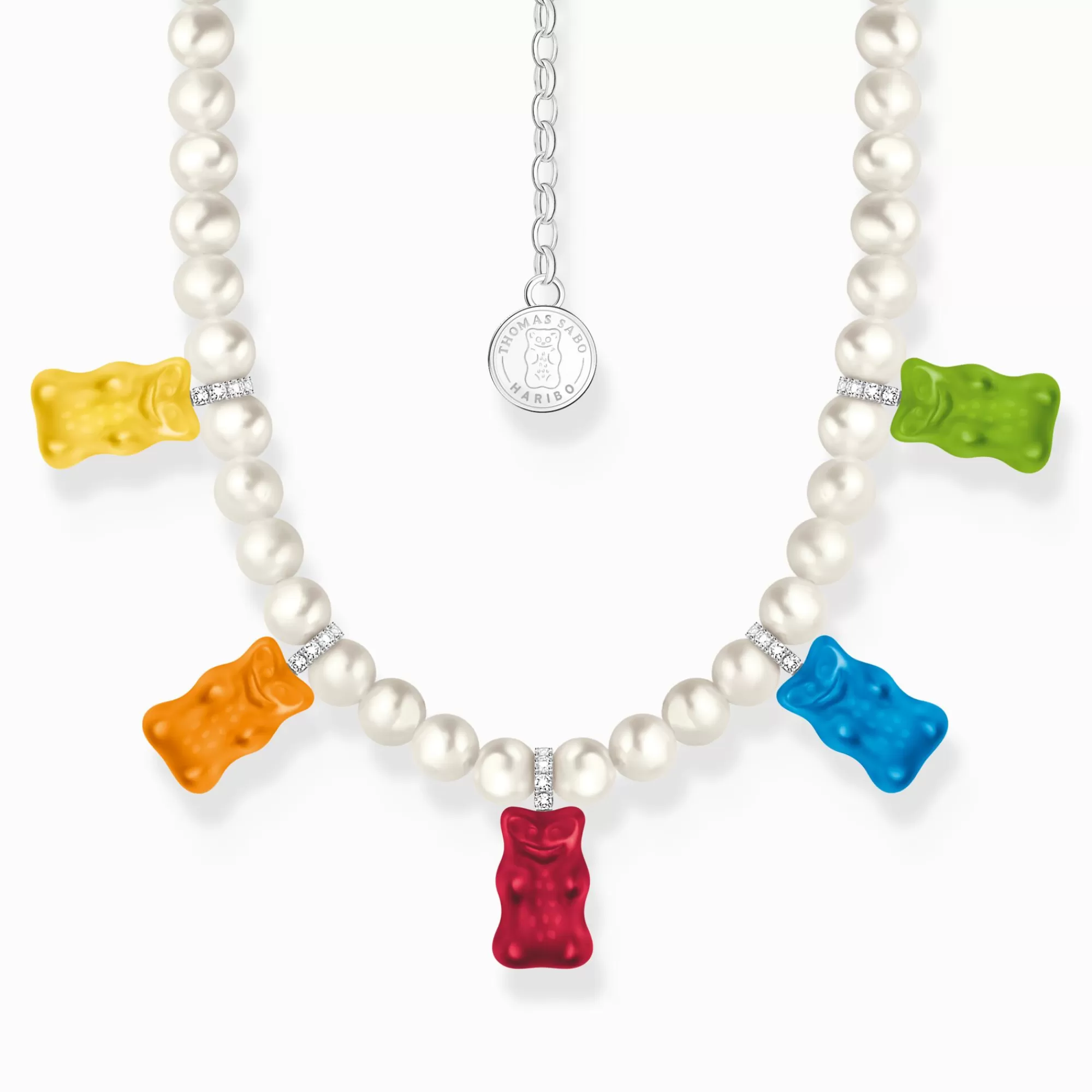 Discount Cadena de perlas de plata con 5 Ositos de Oro de colores Mujer Cadenas | Plata 925