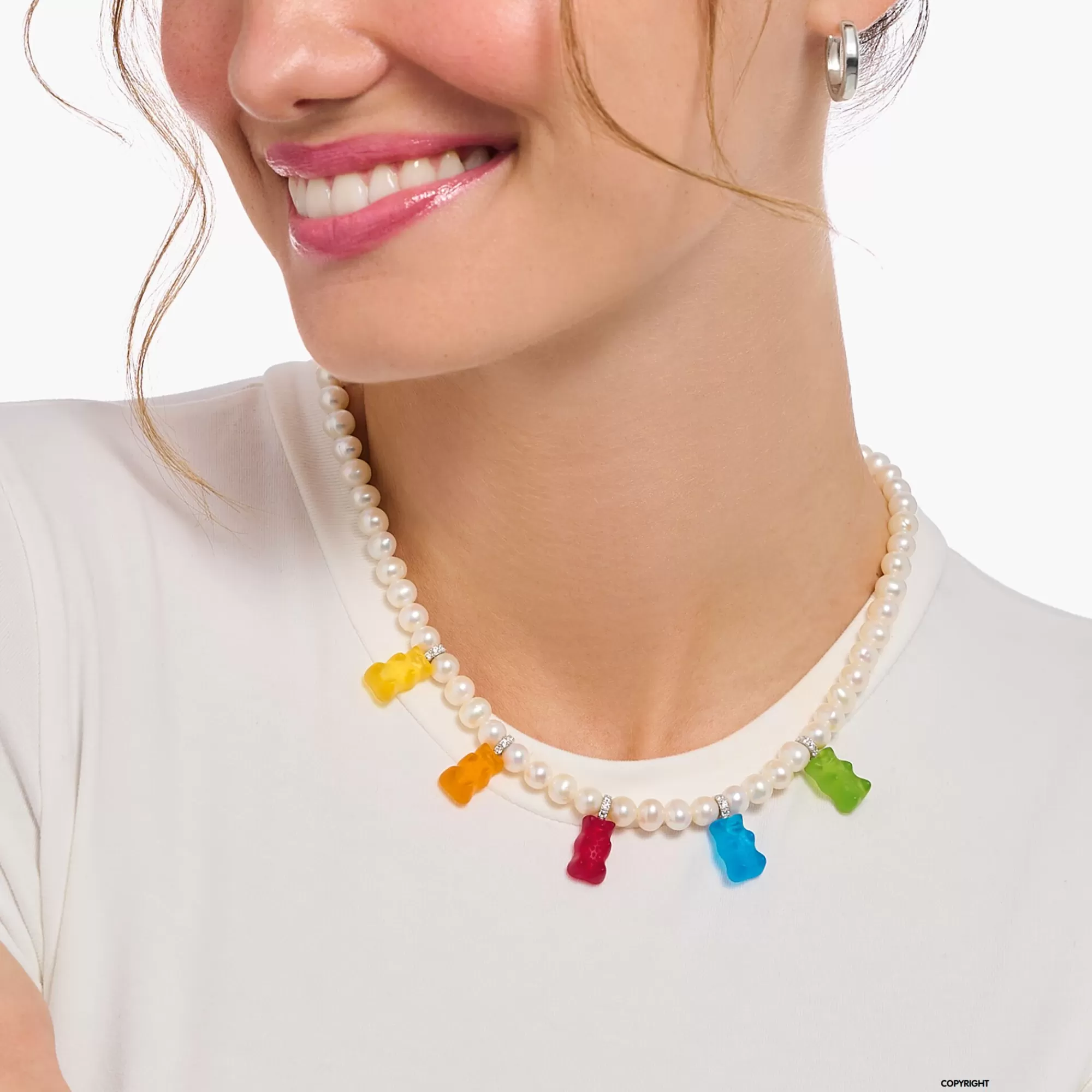 Discount Cadena de perlas de plata con 5 Ositos de Oro de colores Mujer Cadenas | Plata 925