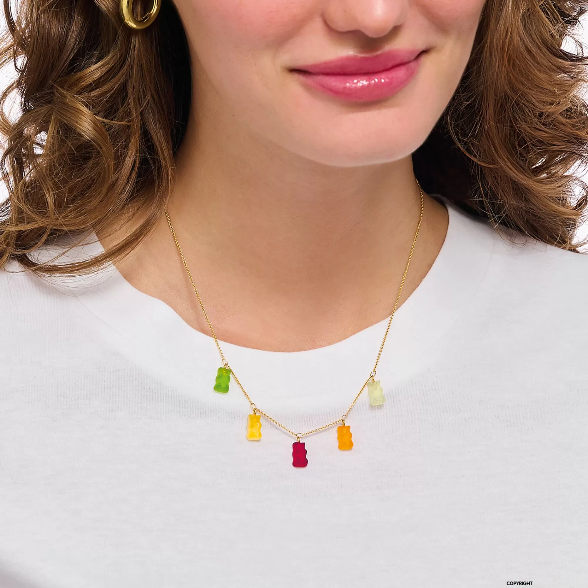 Discount Cadena de plata con baño de oro y 5 Ositos de Oro de colores Mujer Cadenas | Baño De Oro De 18 Quilates - Plata 925