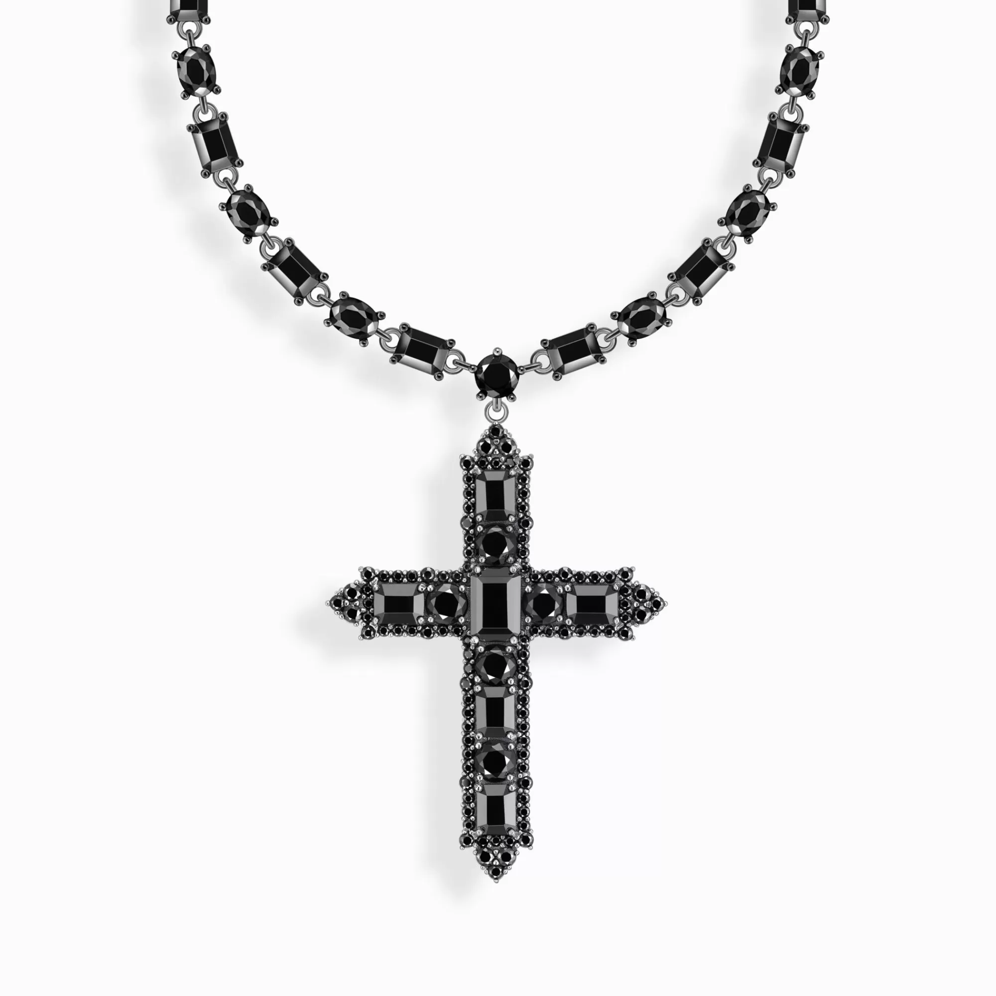 Outlet Cadena de plata con colgante de cruz y circonita negra Mujer Cadenas | Plata 925