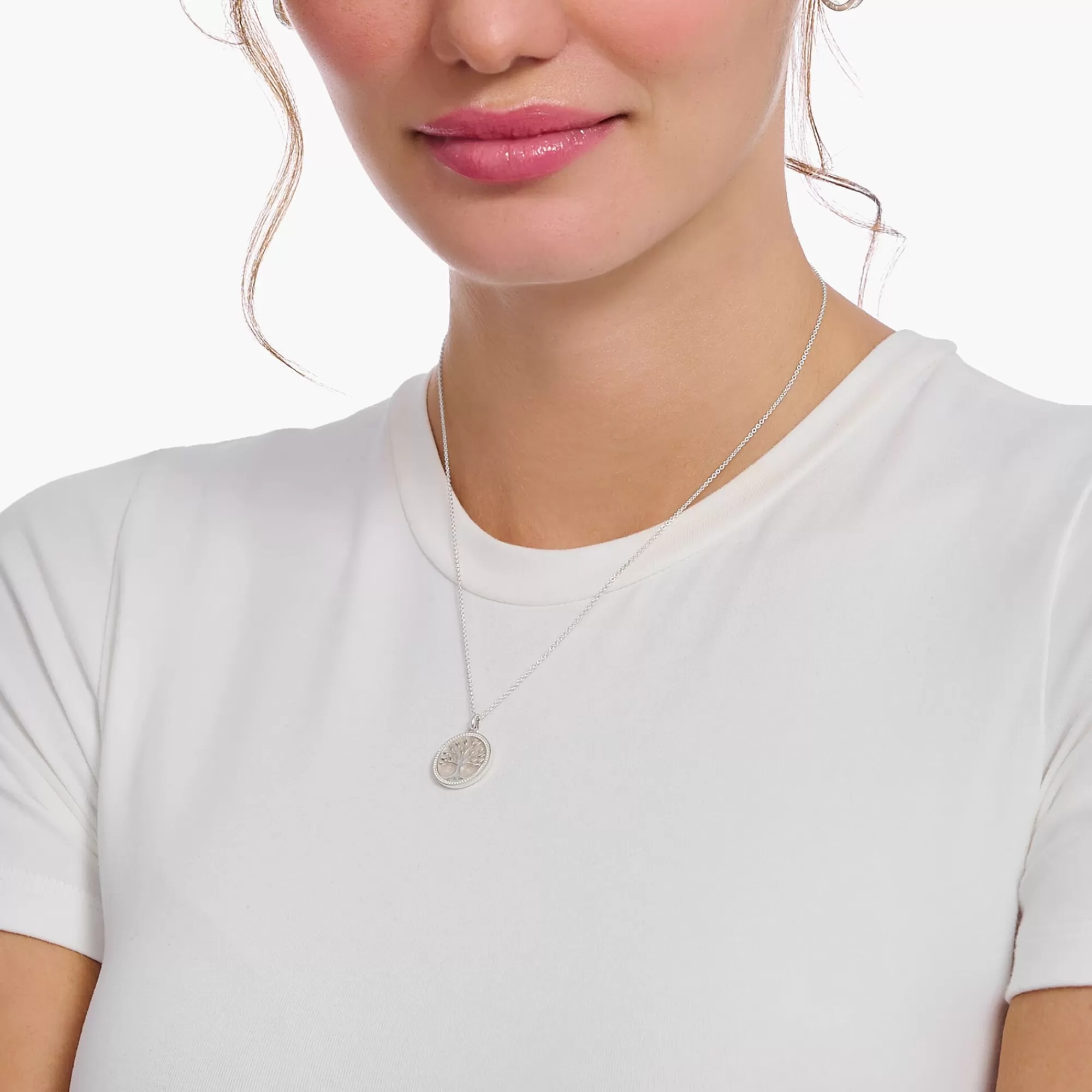 Online Cadena de plata con colgante del árbol de la vida y esmalte blanco Mujer Cadenas