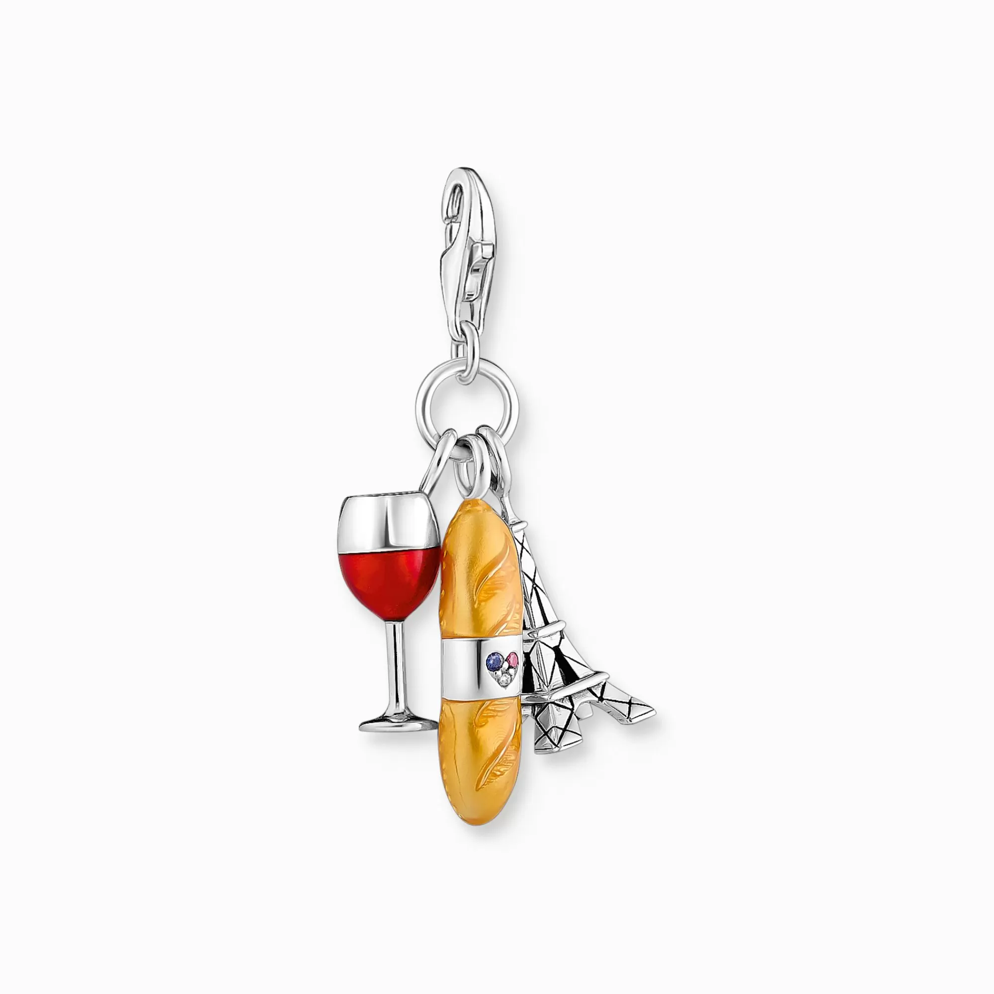 Online Charm de copa de vino tinto, baguette y Torre Eiffel de plata Mujer Charms | Charms