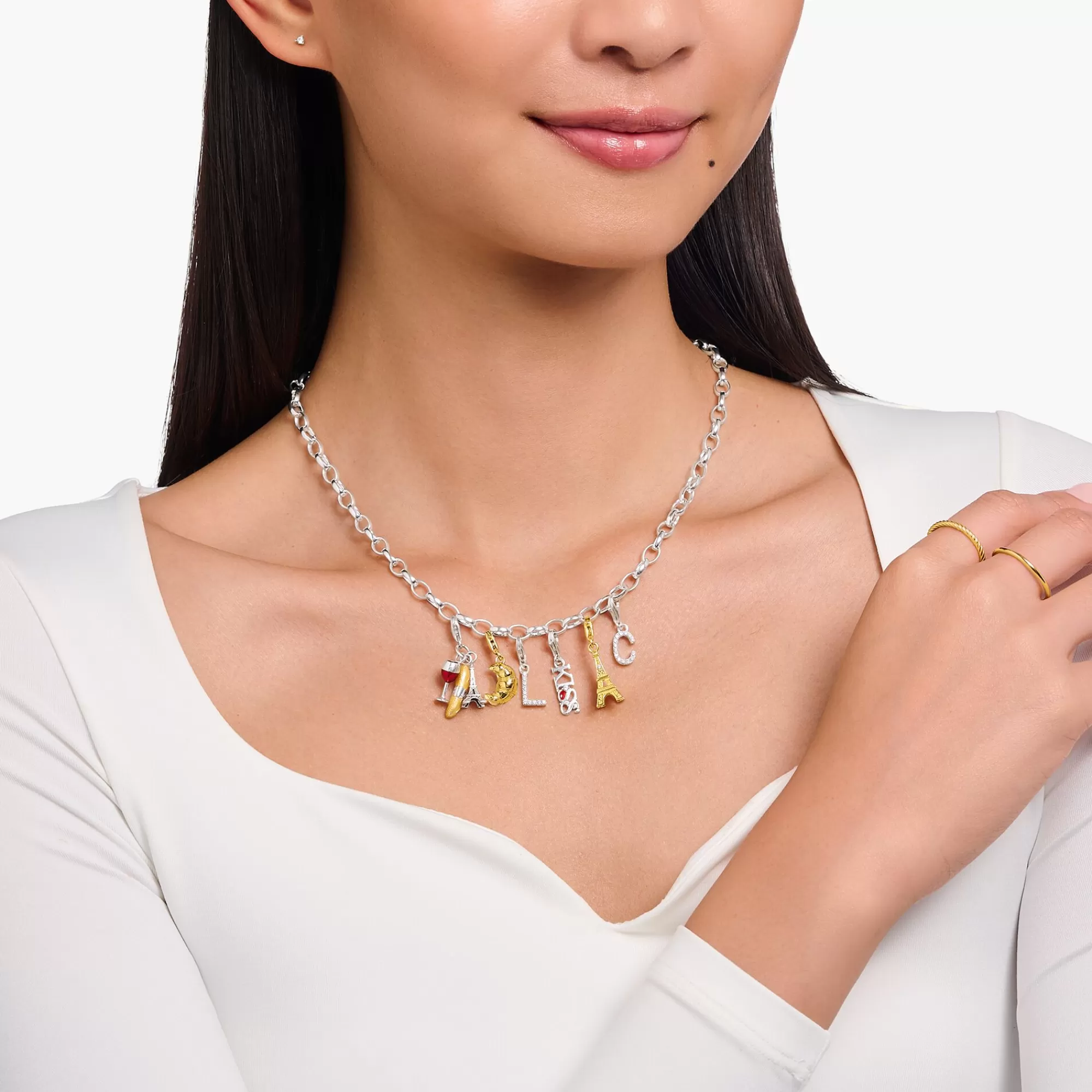 Online Charm de copa de vino tinto, baguette y Torre Eiffel de plata Mujer Charms | Charms