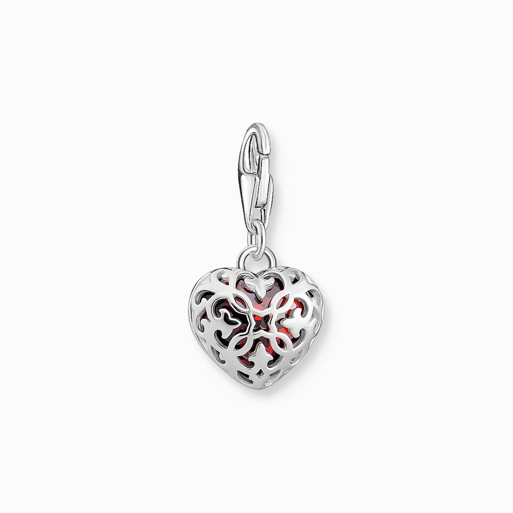 Online Charm de plata con una piedra roja en talla corazón Mujer Charms | Charms