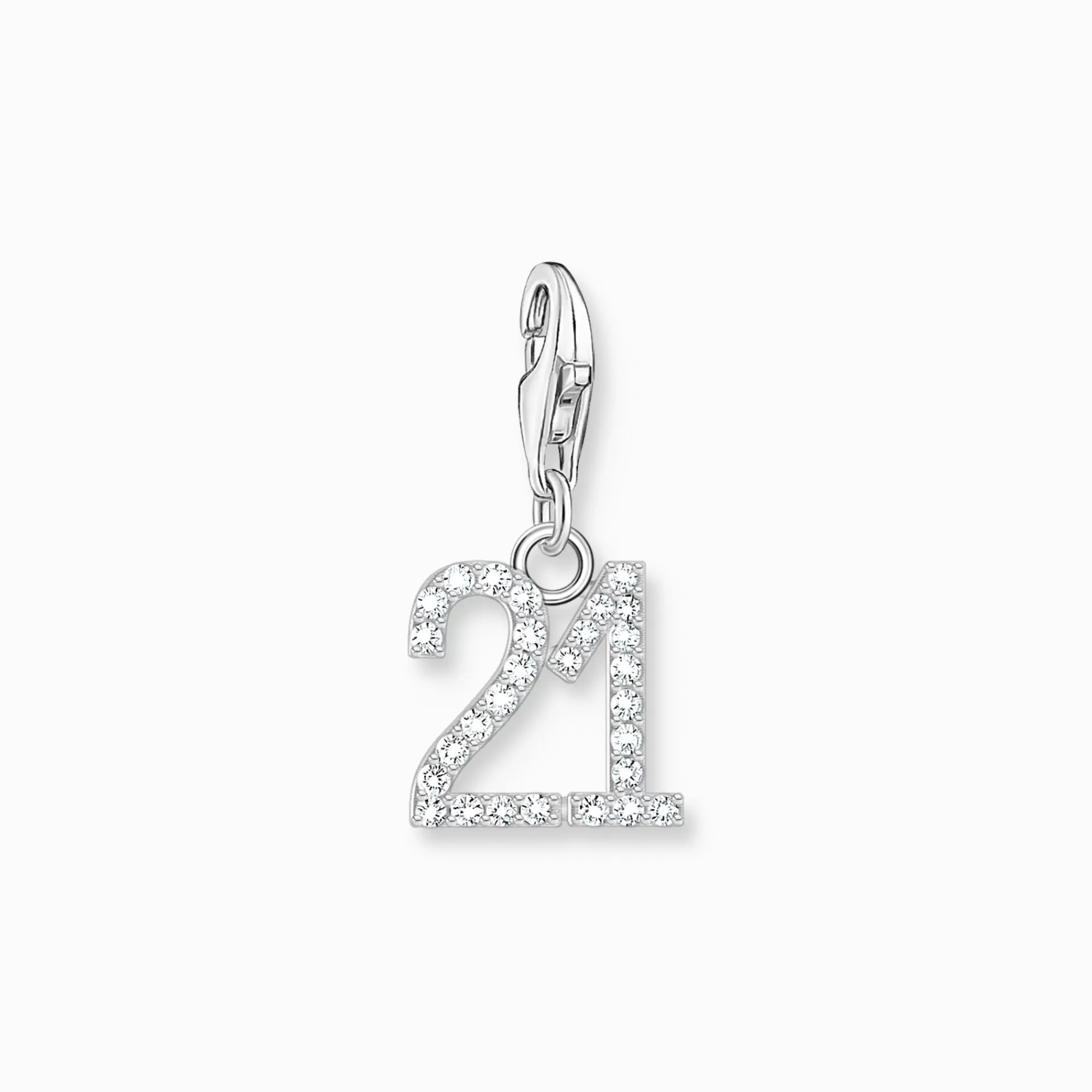 Shop Charm de plata del número 21 con piedras blancas Mujer Charms | Charms