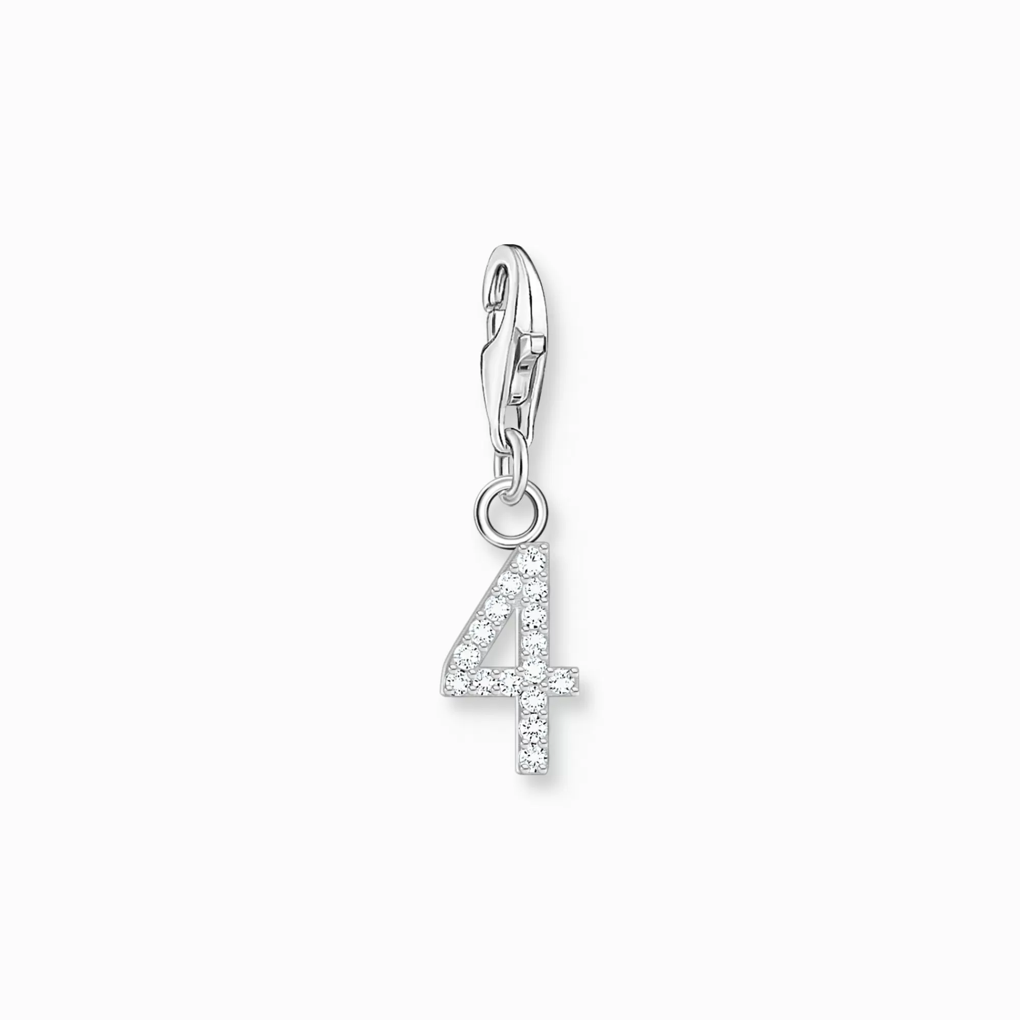 New Charm de plata del número 4 con piedras blancas Mujer Charms | Charms