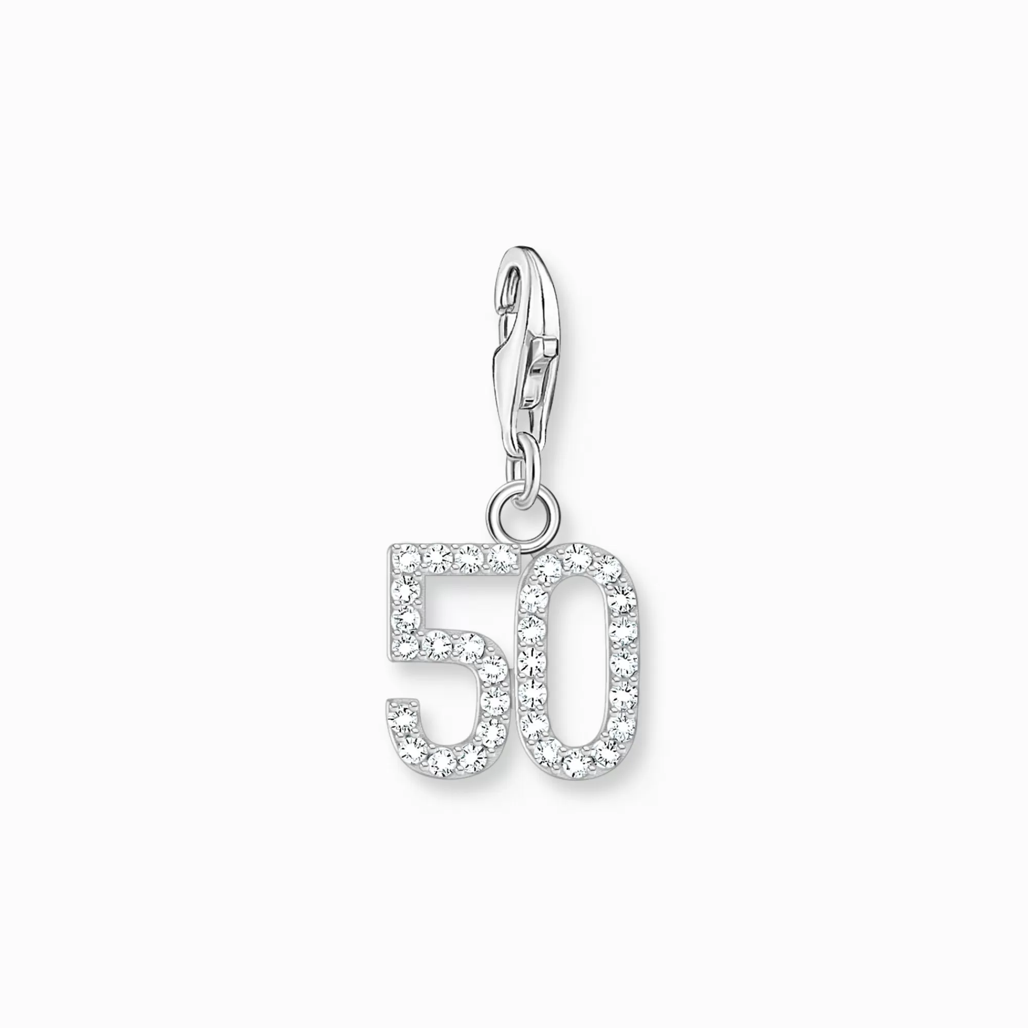 Online Charm de plata del número 50 con piedras blancas Mujer Charms | Charms