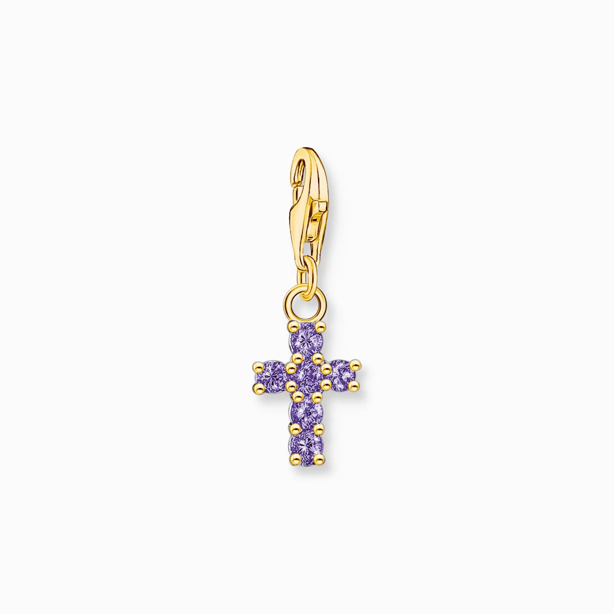 Fashion Colgante Charm de cruz con piedras moradas y baño de oro Mujer Charms | Charms