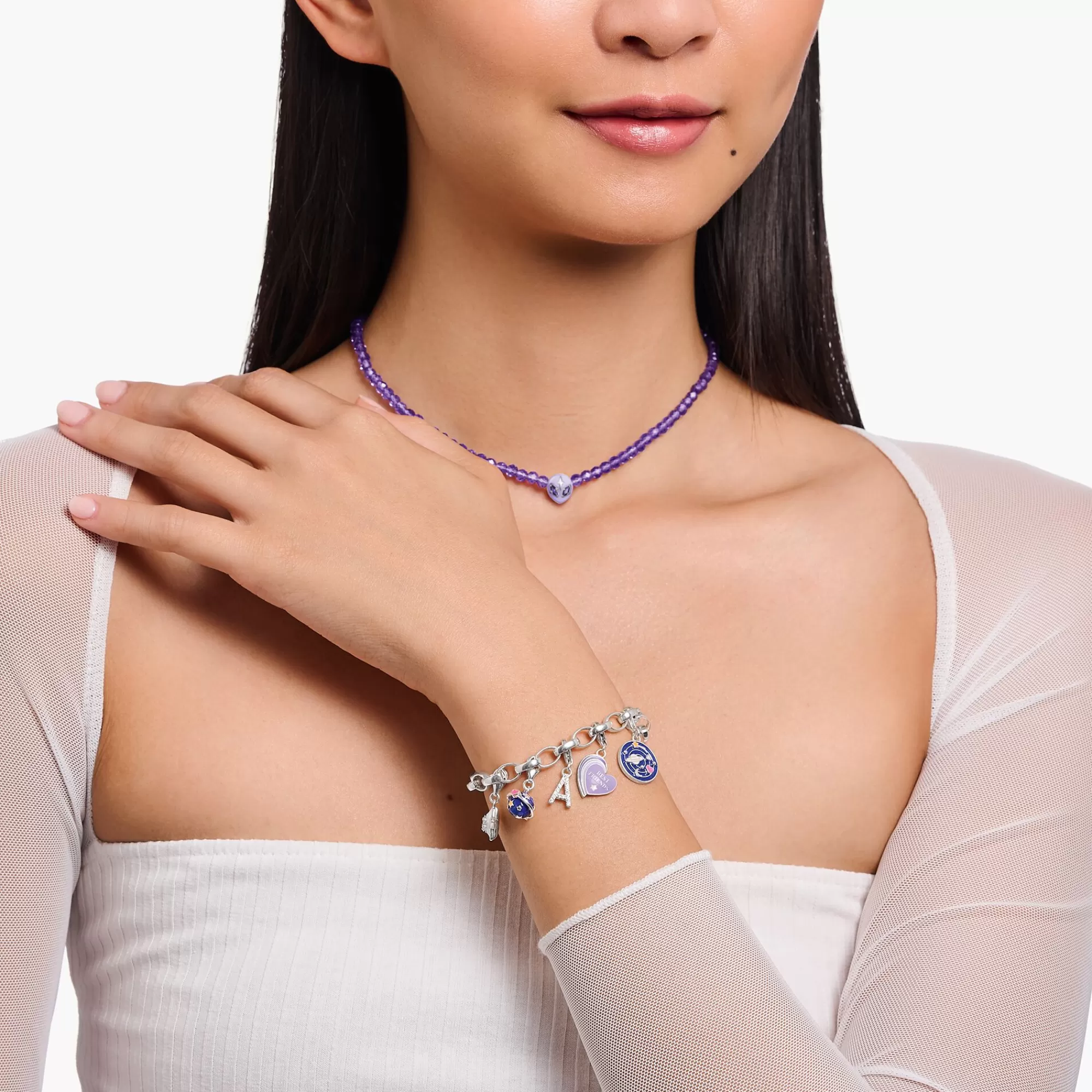 Fashion Colgante Charm de estrella con piedras blancas blanca y esmalte en frío de color blanco Mujer Charms | Charms