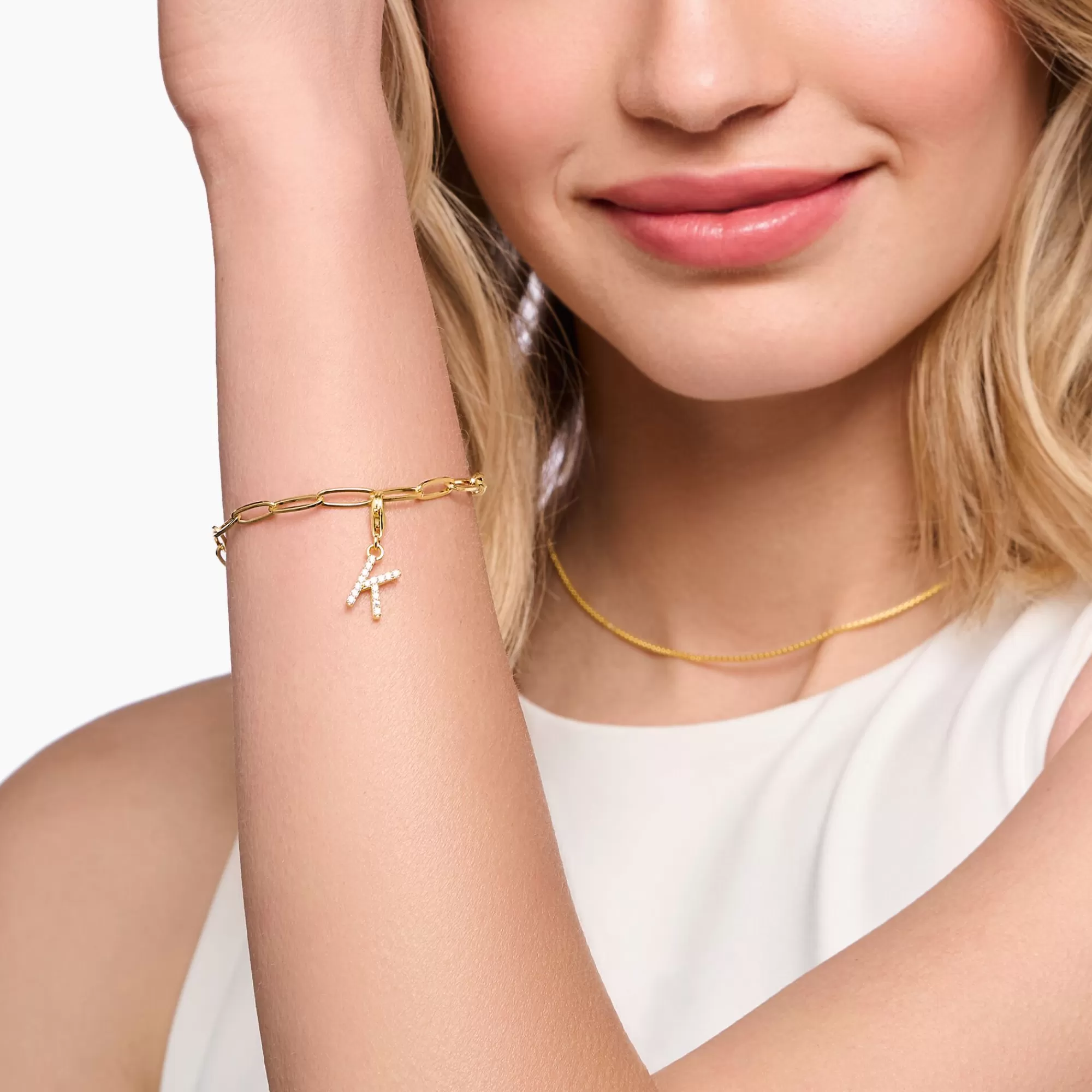 Discount Colgante Charm letra B con piedras blancas chapado en oro Mujer Charms | Charms