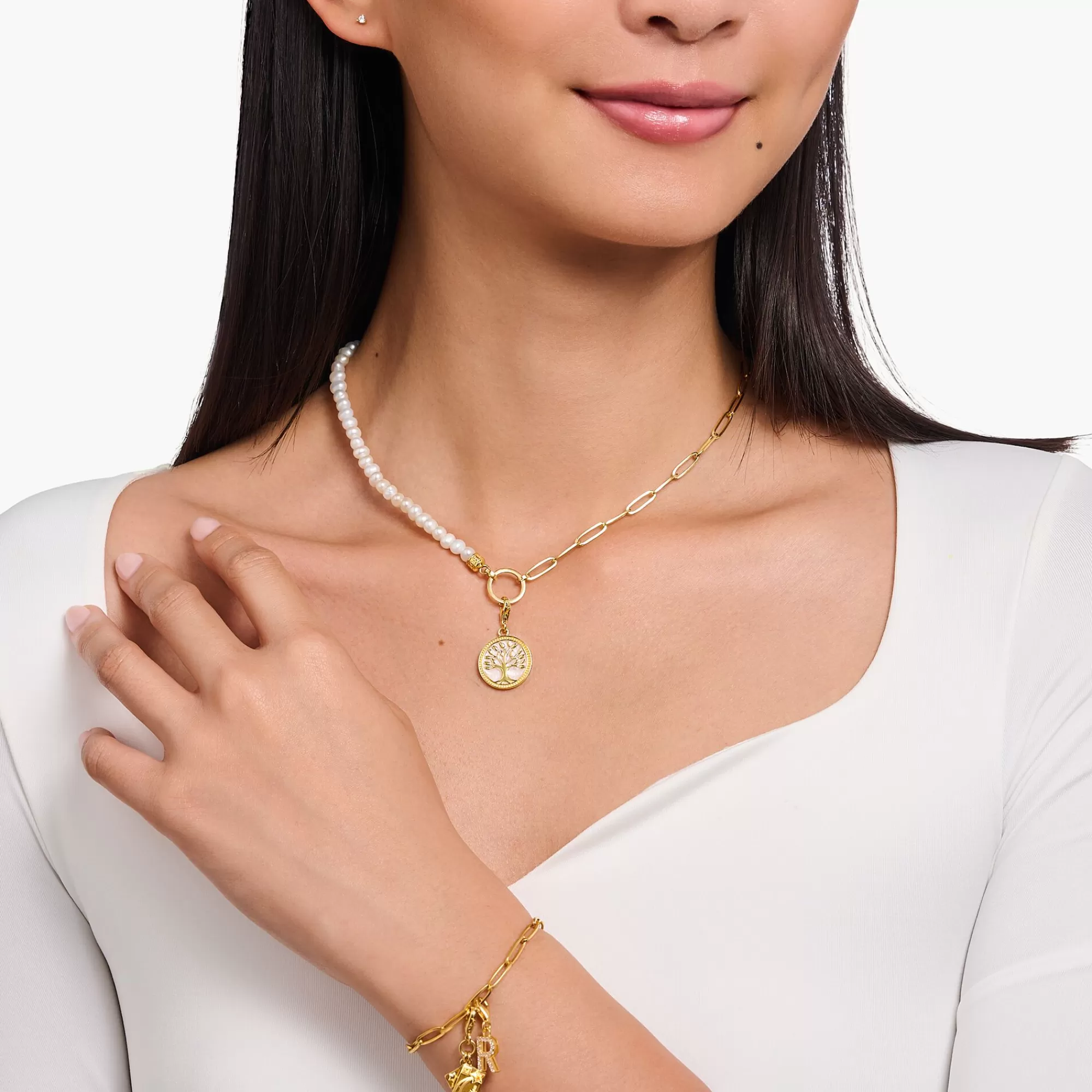 Online Colgante Charm redondo de árbol de la vida con baño de oro Mujer Charms | Charms