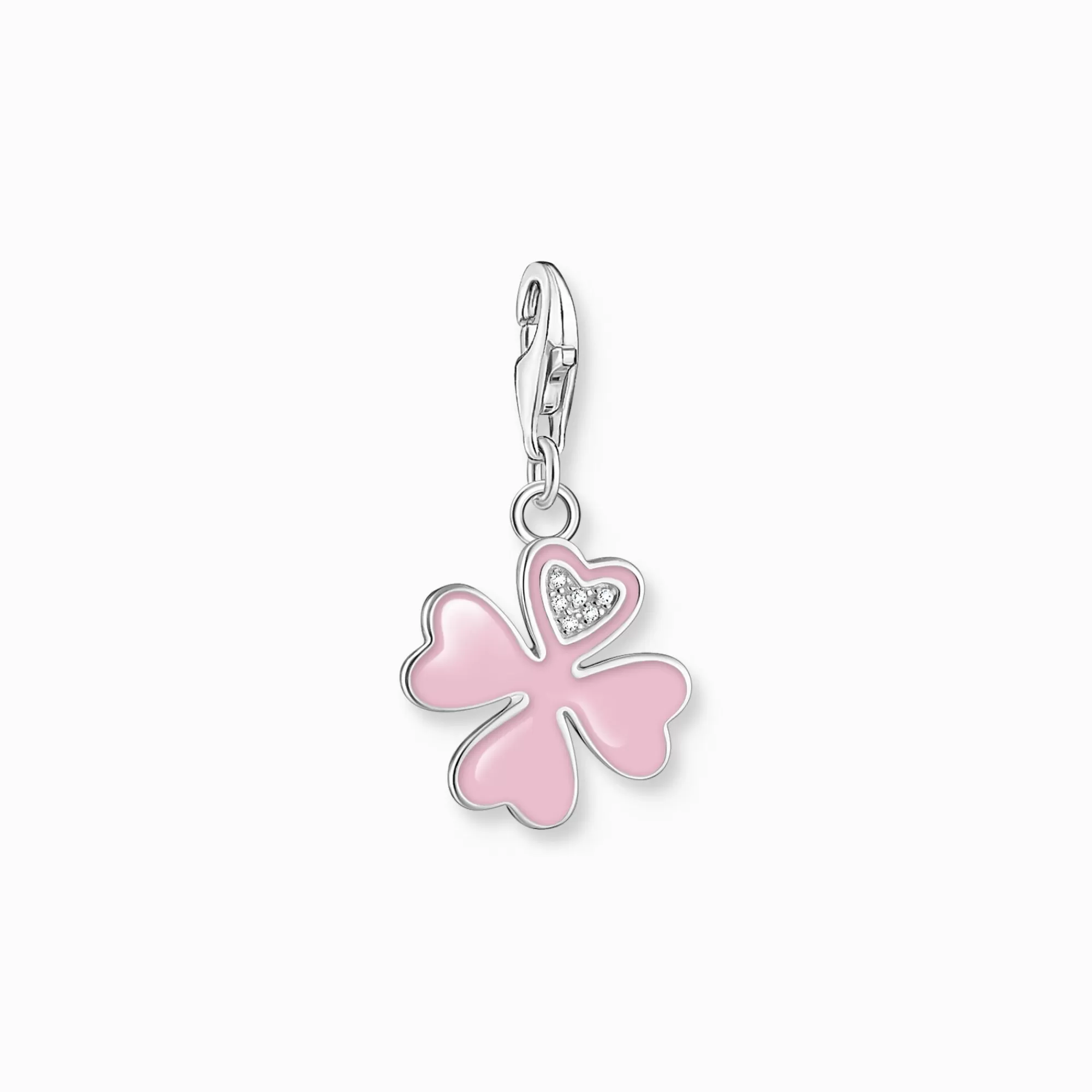 Best Colgante Charm rosa trébol con piedras blancas plata Mujer Charms | Charms