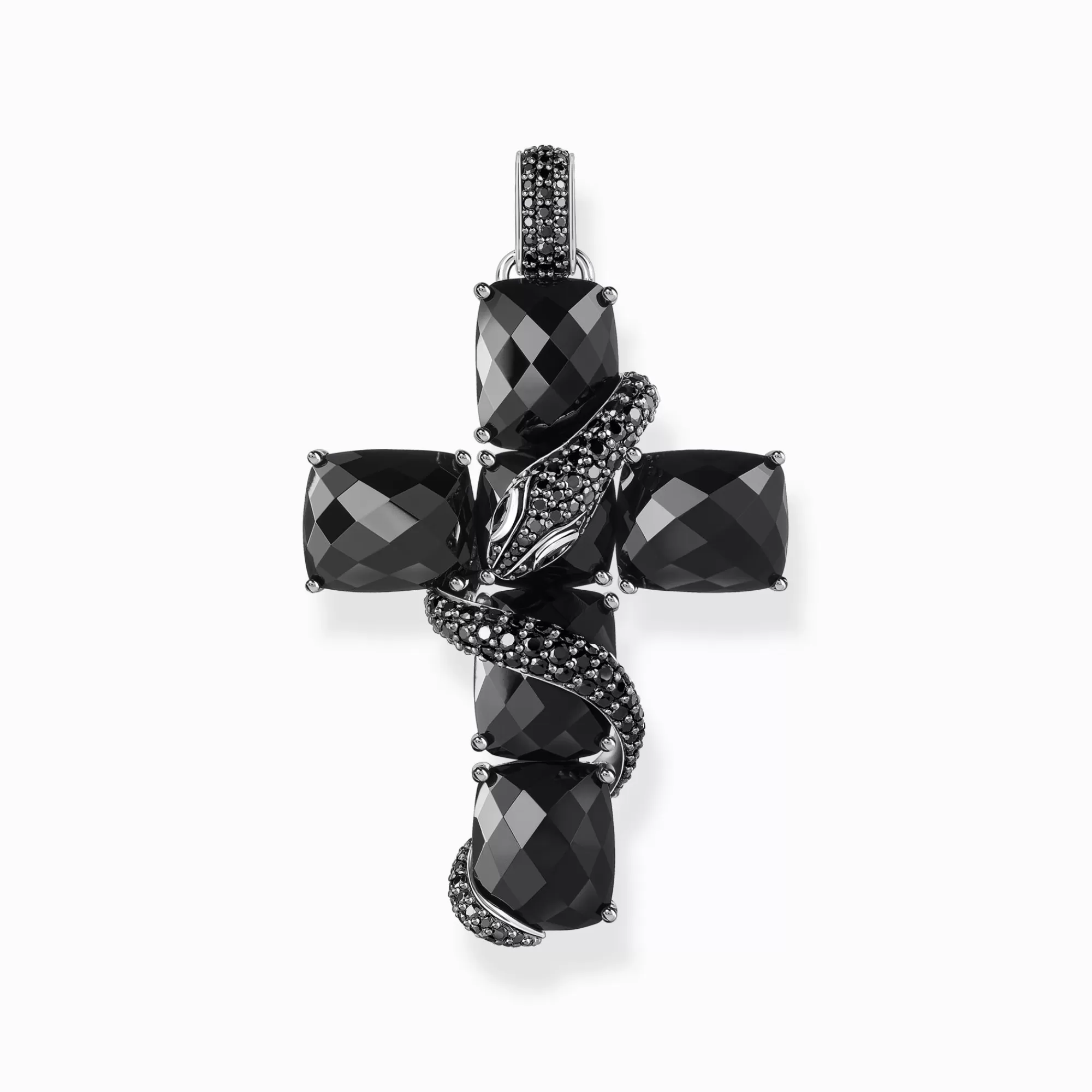 Outlet Colgante cruz de plata ennegrecida con serpiente y circonita negra Mujer Colgantes | Plata 925