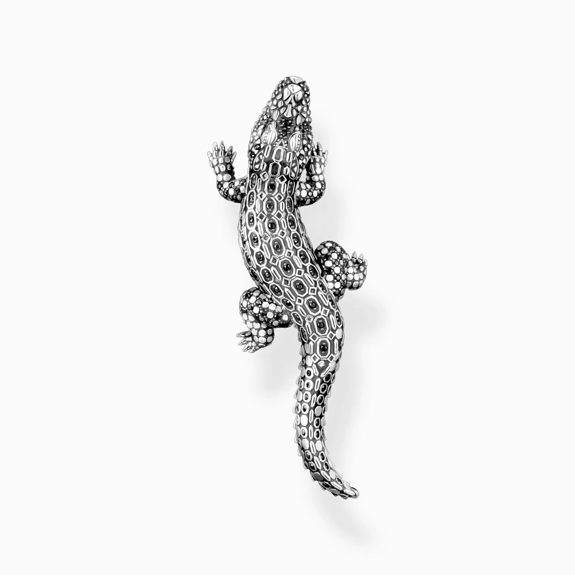 Fashion Colgante de plata de ley 925 ennegrecida en forma de cocodrilo con piedras negras y verdes Mujer Colgantes | Colgantes
