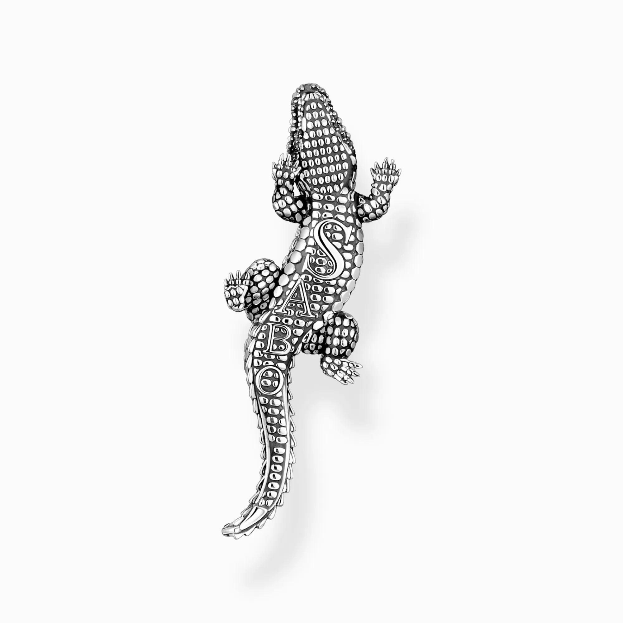 Fashion Colgante de plata de ley 925 ennegrecida en forma de cocodrilo con piedras negras y verdes Mujer Colgantes | Colgantes