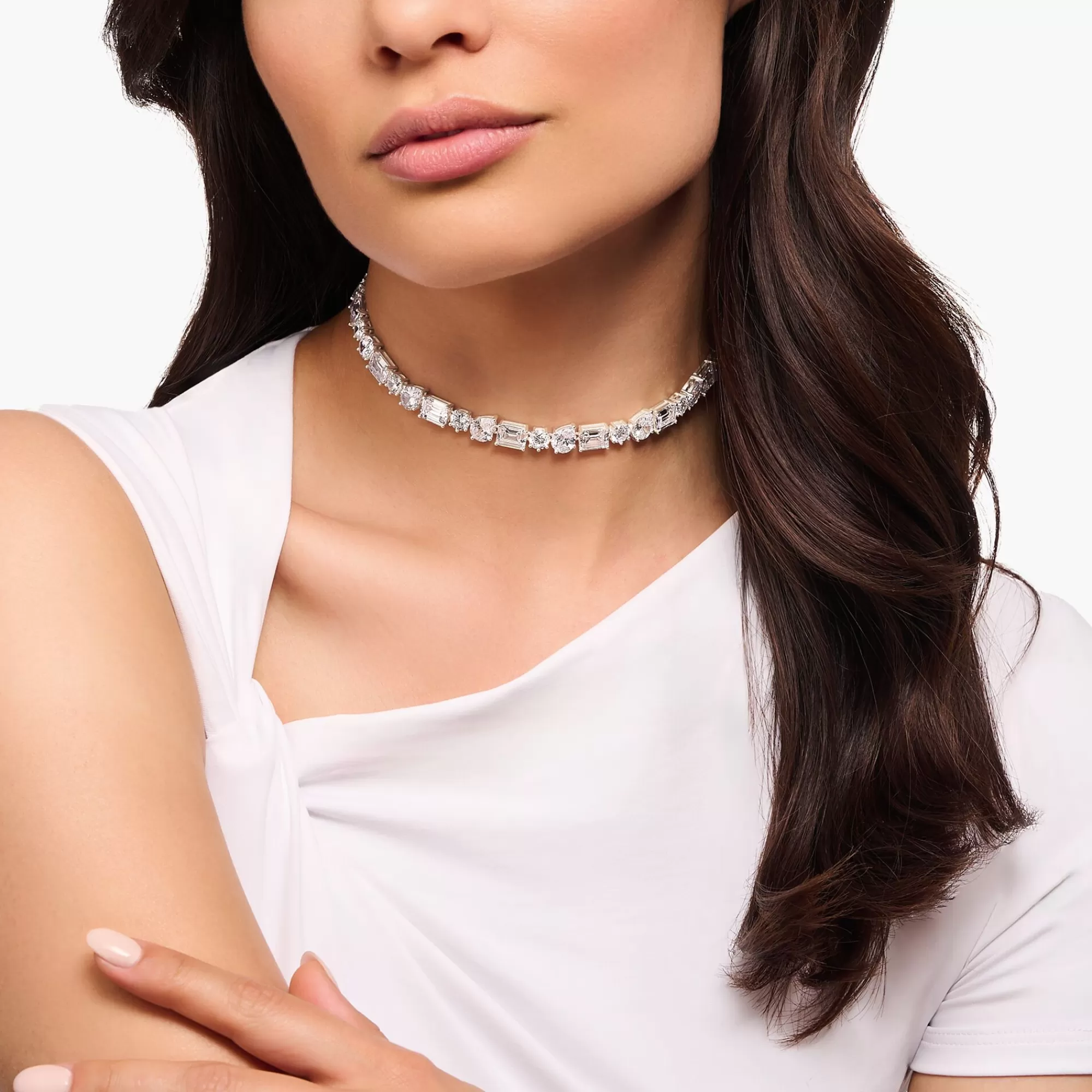 Clearance Collar choker glamuroso con 43 circonitas blancas plata Mujer Cadenas | Plata 925