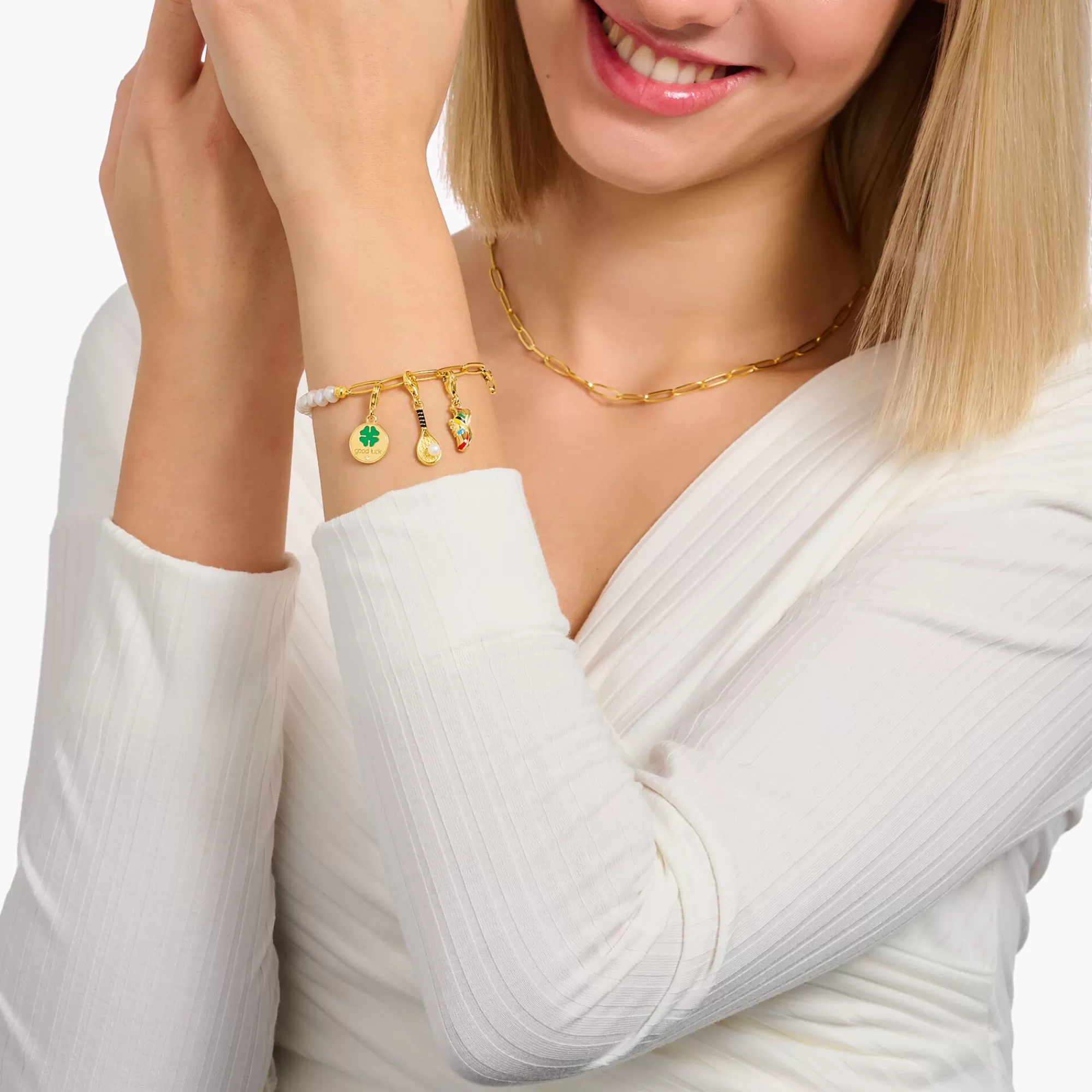 Store Member Colgante Charm con baño de oro raqueta de tenis con perla Mujer Charms | Charms