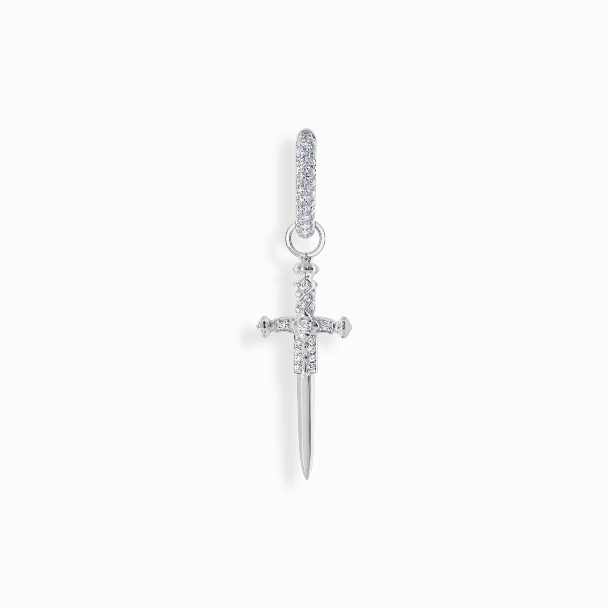 Flash Sale Pendiente de aro sencillo de plata con espada y piedras blancas Mujer Aros | Pendientes De Botón & Aros