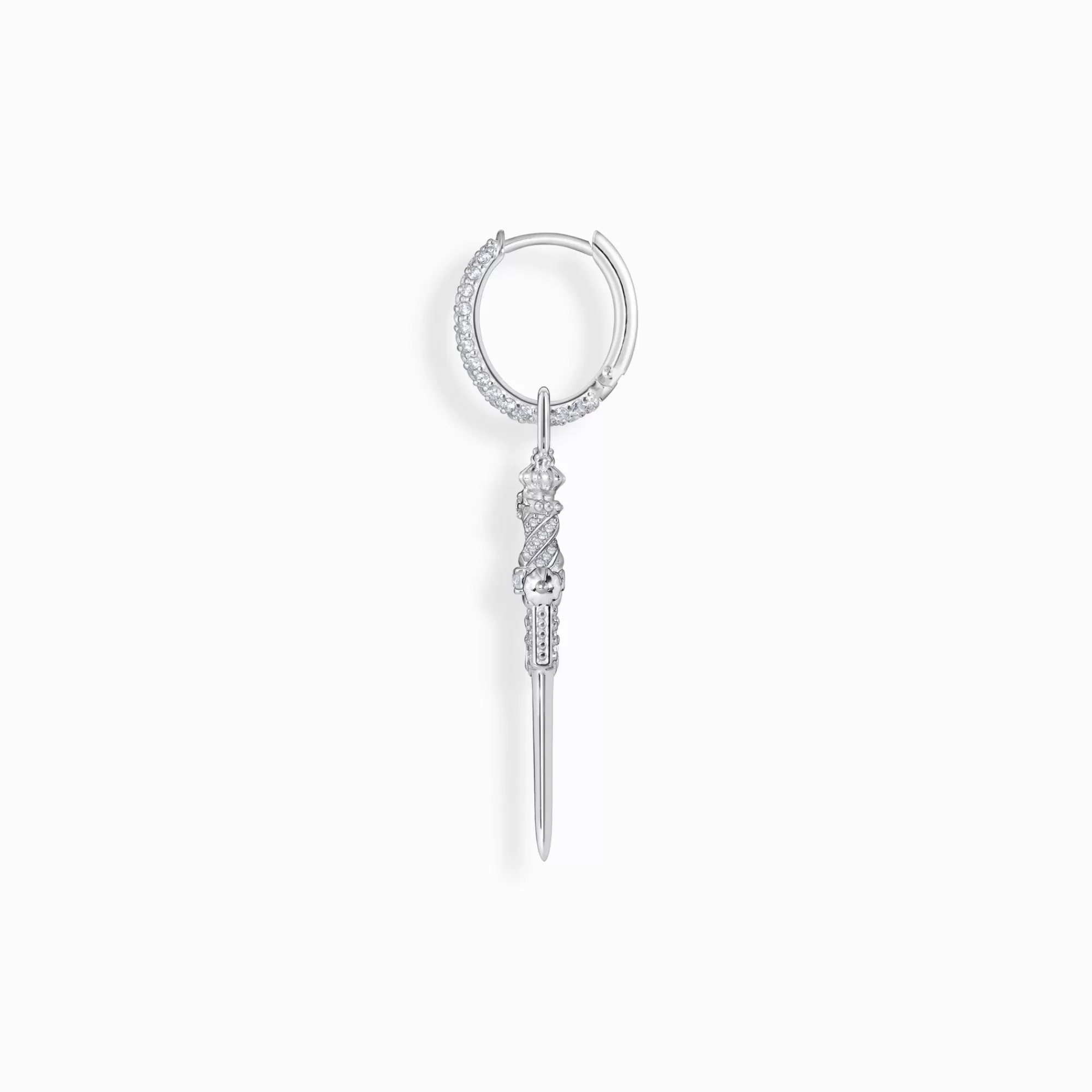 Flash Sale Pendiente de aro sencillo de plata con espada y piedras blancas Mujer Aros | Pendientes De Botón & Aros