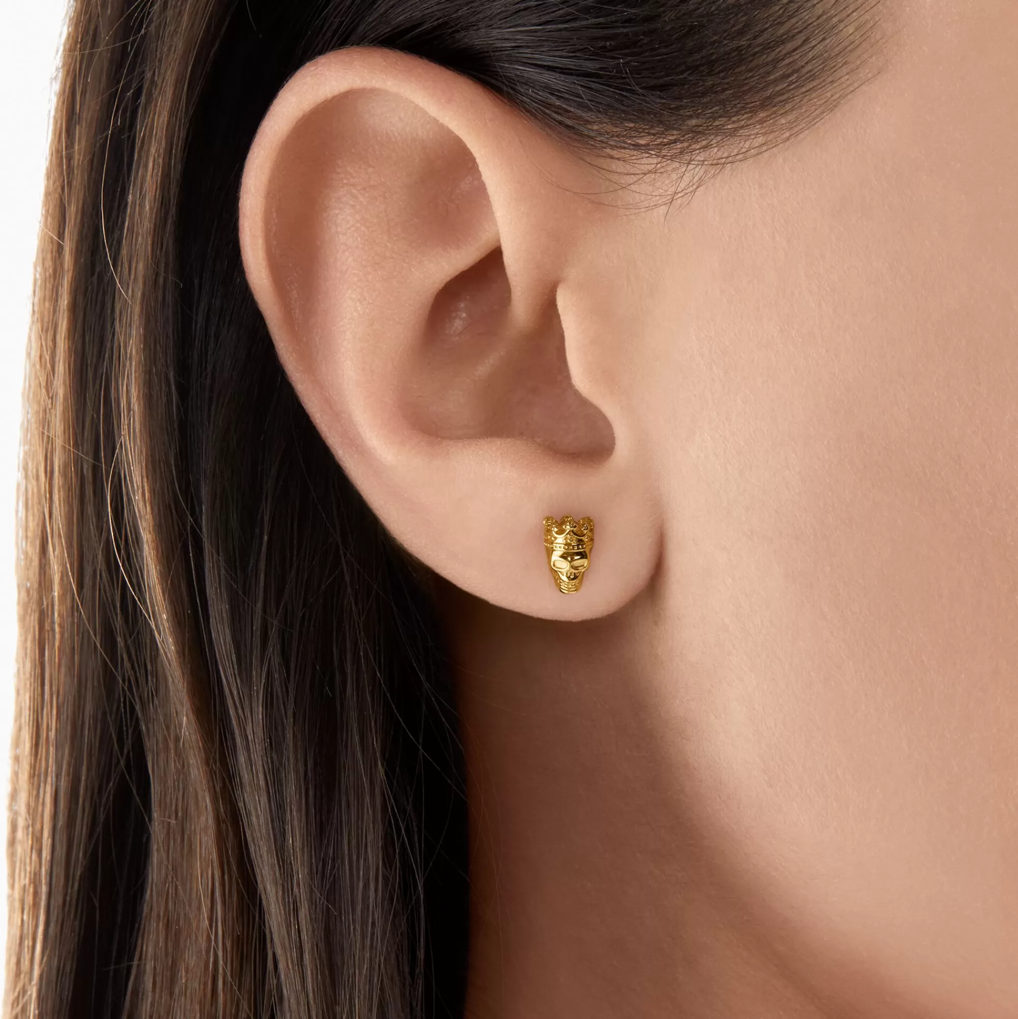 Store Pendientes calavera de rey oro Mujer Pendientes De Botón | Pendientes De Botón & Aros