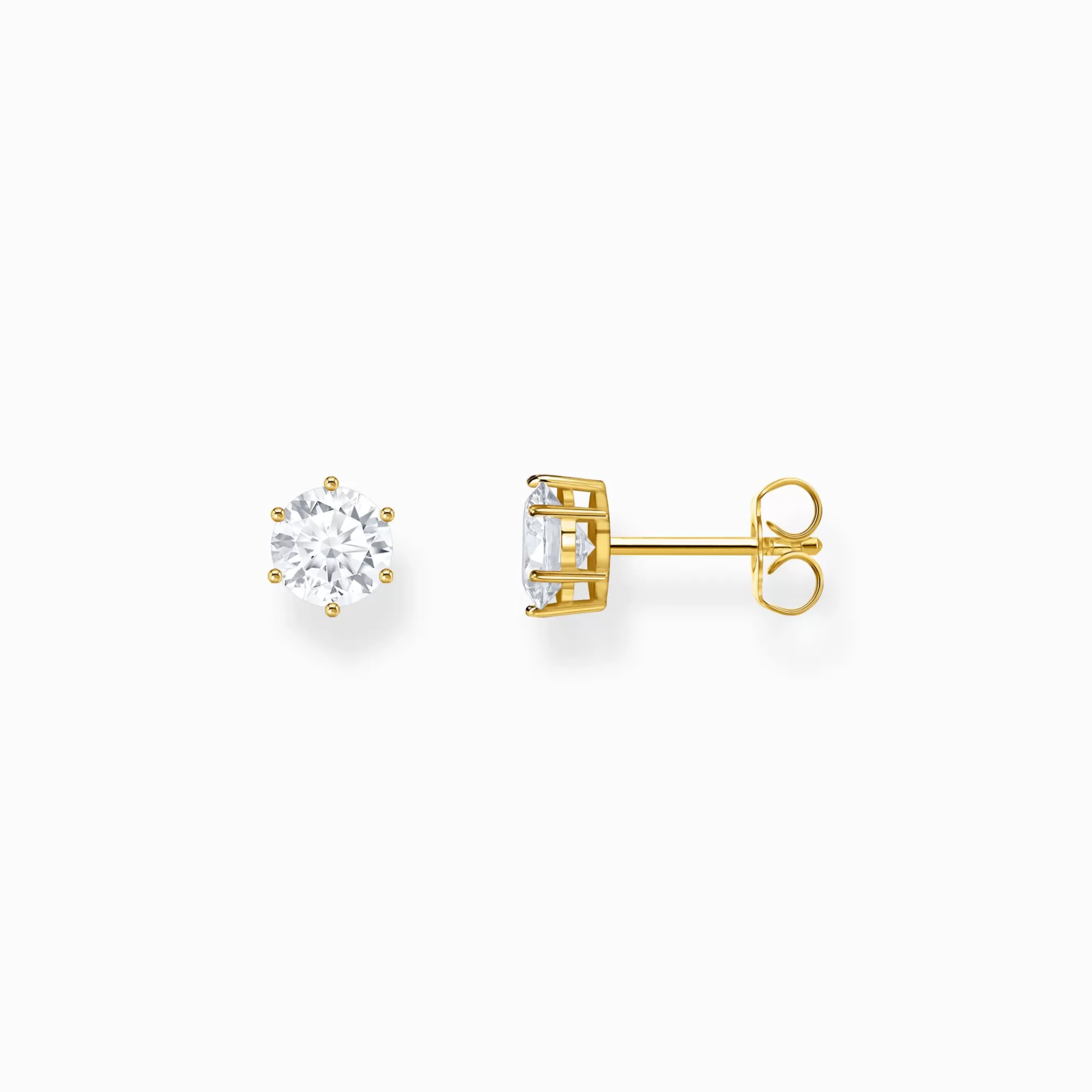 Fashion Pendientes chapados en oro con circonita blanca talla brillante Mujer Pendientes De Botón