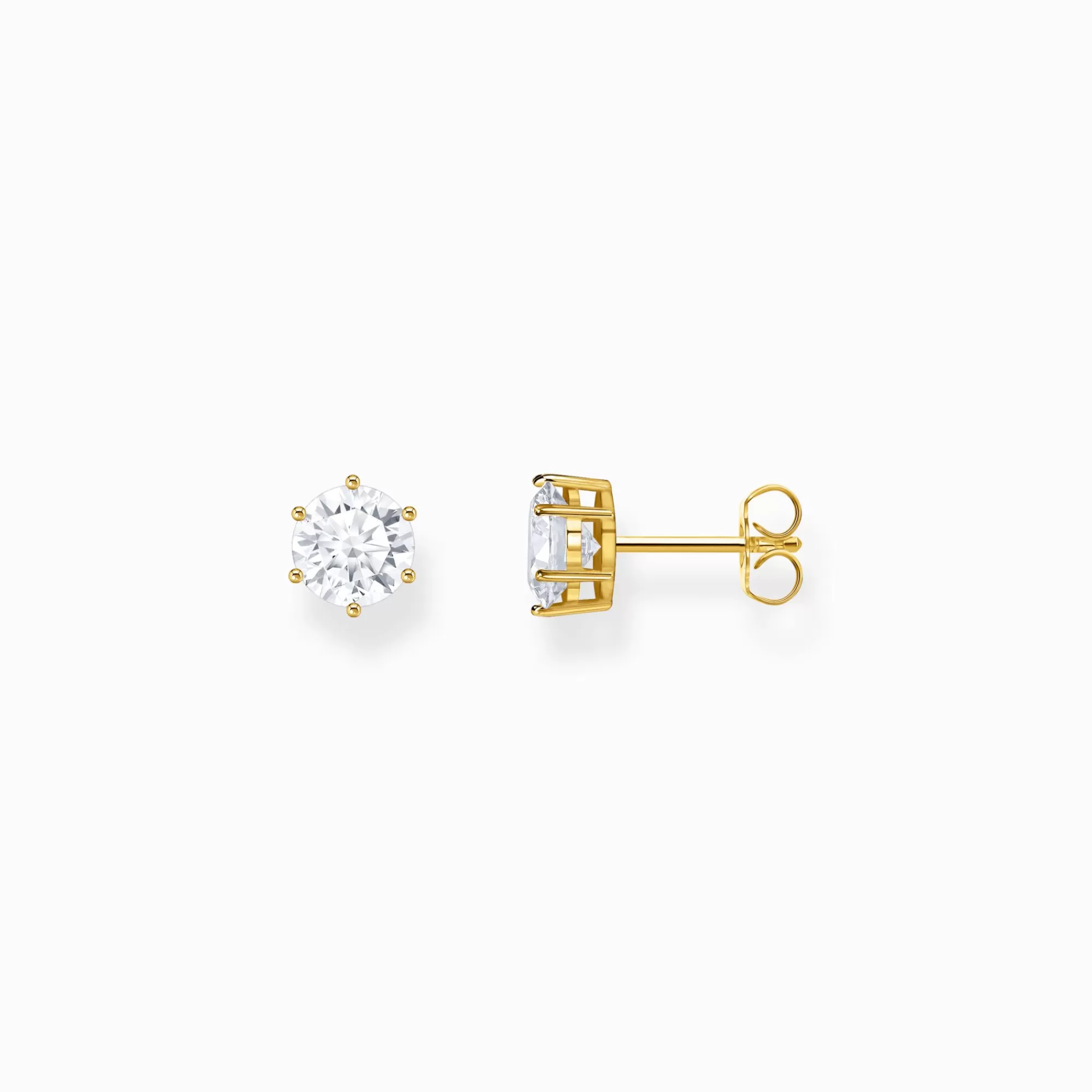 Discount Pendientes chapados en oro con grandes circonitas blancas Mujer Pendientes De Botón | Baño De Oro De 18 Quilates - Plata 925