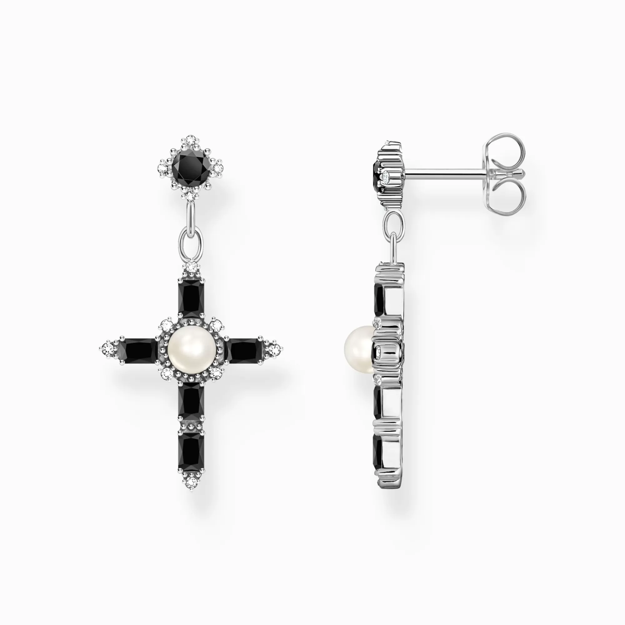 Hot Pendientes Cross Romance plata negra Mujer Pendientes Largos | Plata 925