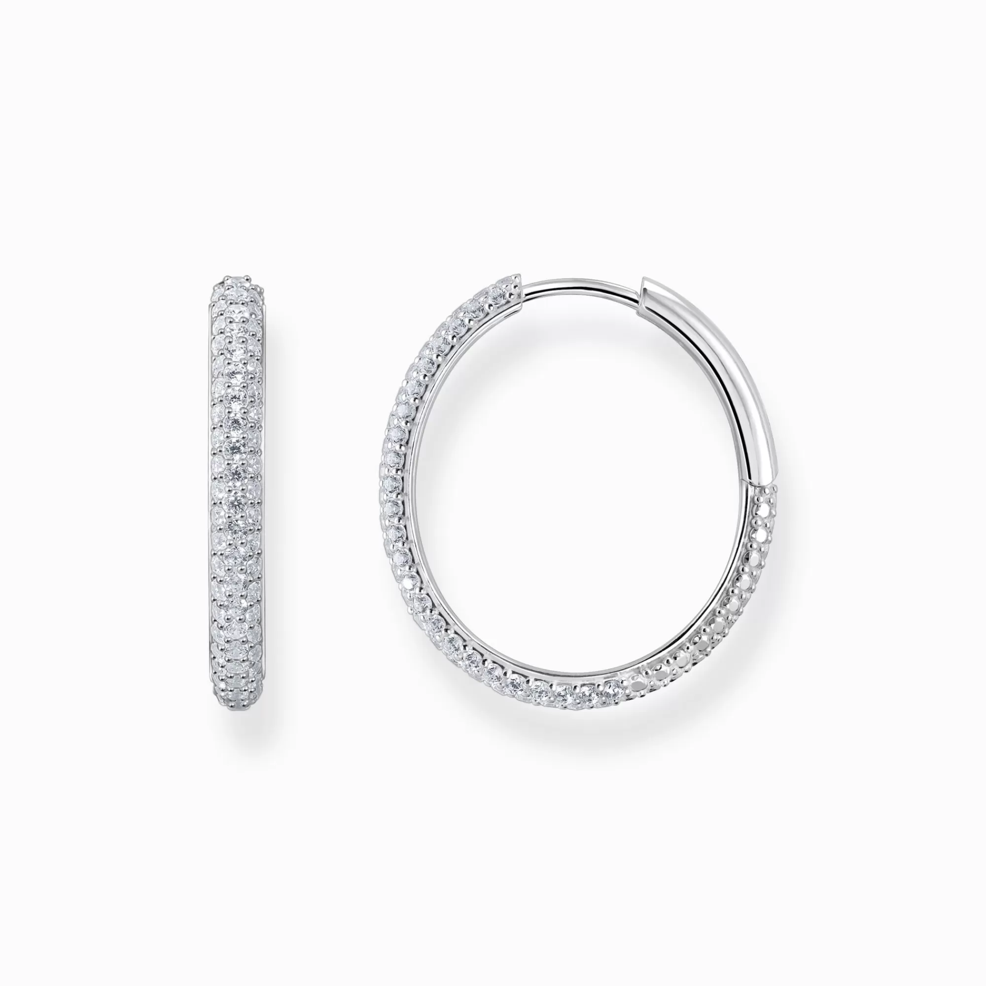 Best Sale Pendientes de aro grandes y finos de plata con circonita blanca Mujer Aros