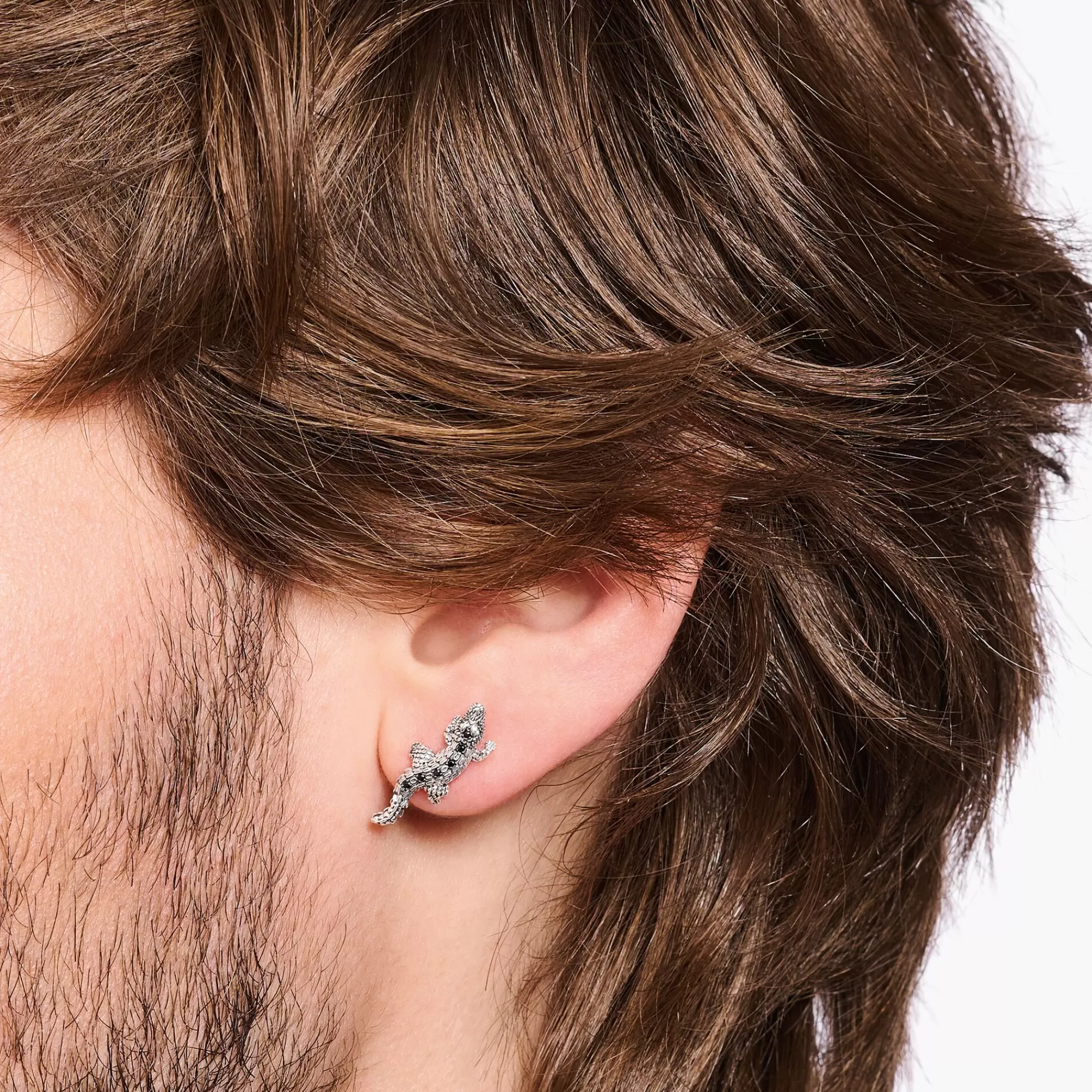 Clearance Pendientes de plata de ley 925 ennegrecida en forma de cocodrilo con piedras negras y verdes Mujer Pendientes De Botón | Pendientes De Botón & Aros