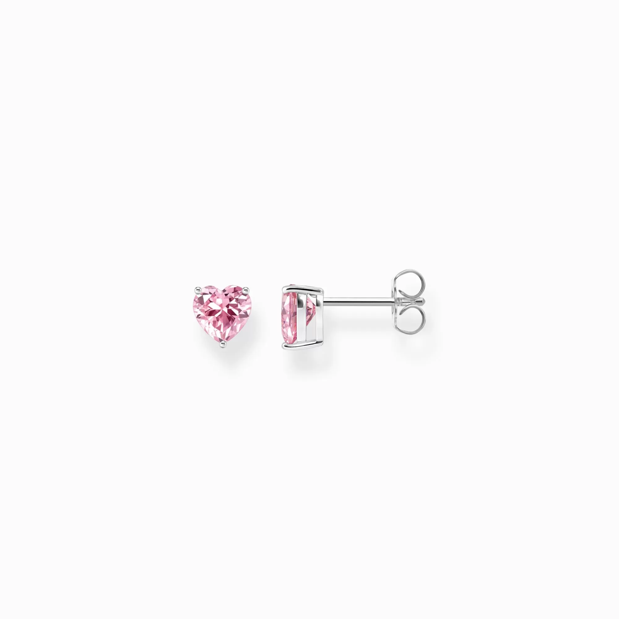 Hot Pendientes de plata en forma de corazón con circonita rosa Mujer Pendientes De Botón